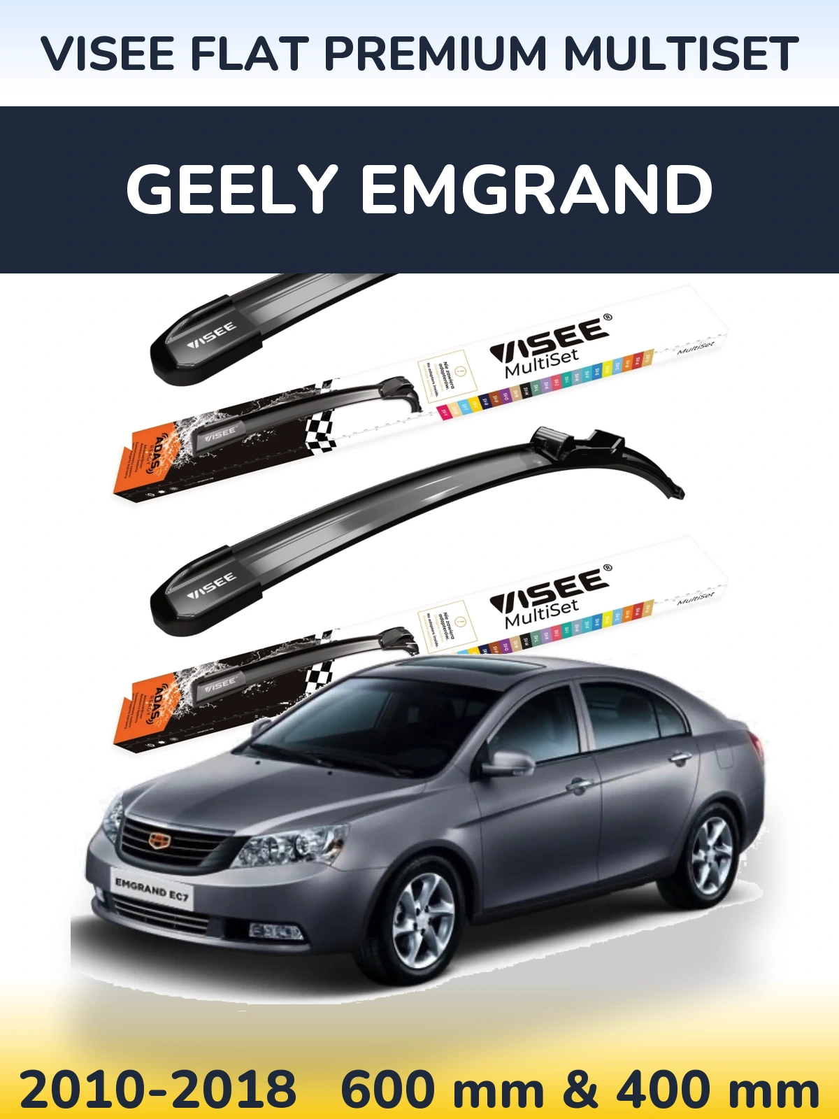 Sada předních stěračů VISEE FLAT PREMIUM MultiSet 600 a 400 mm pro Geely Emgrand 2010-2018