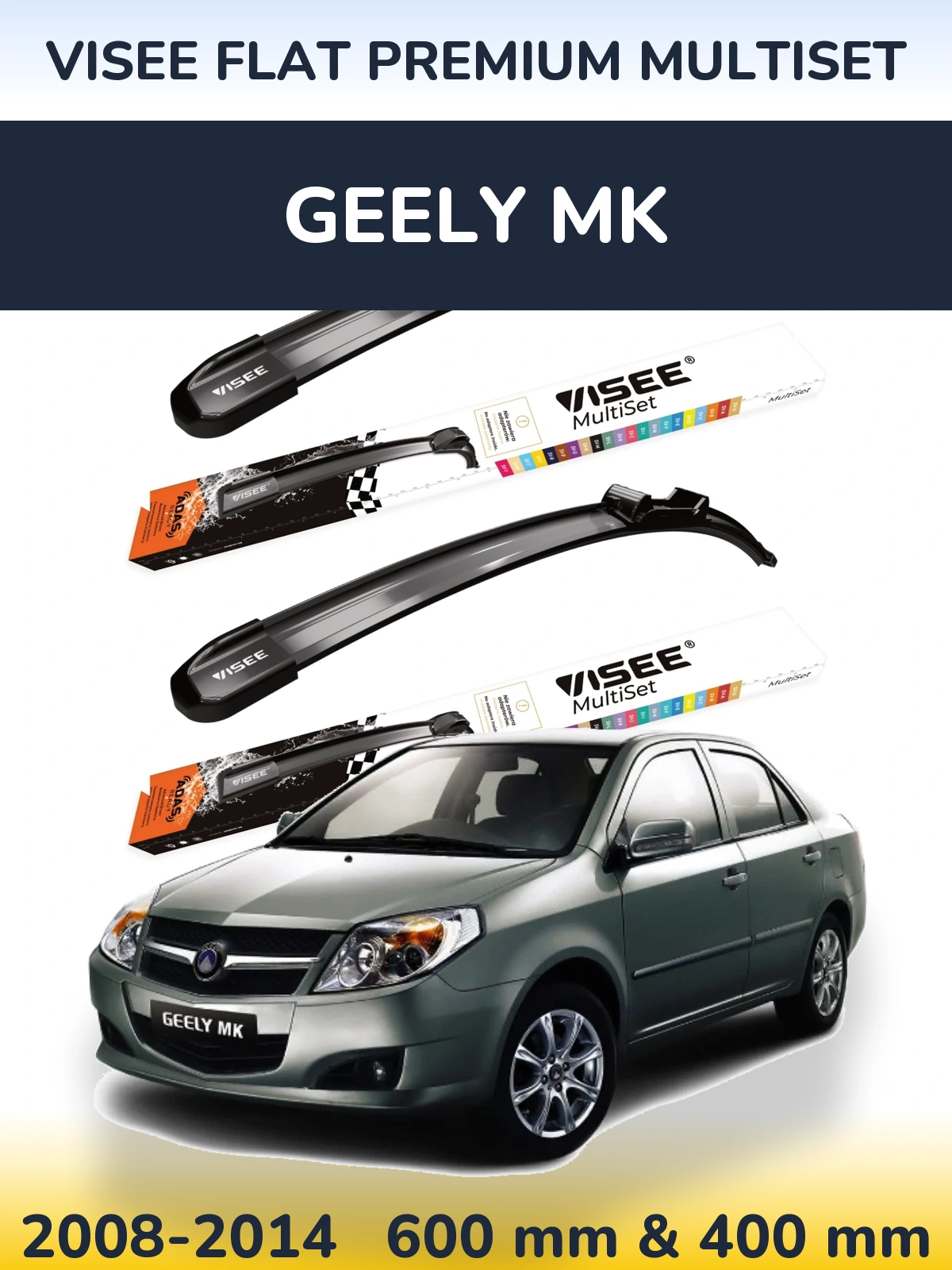 Sada předních stěračů VISEE FLAT PREMIUM MultiSet 600 a 400 mm pro Geely MK 2008-2014