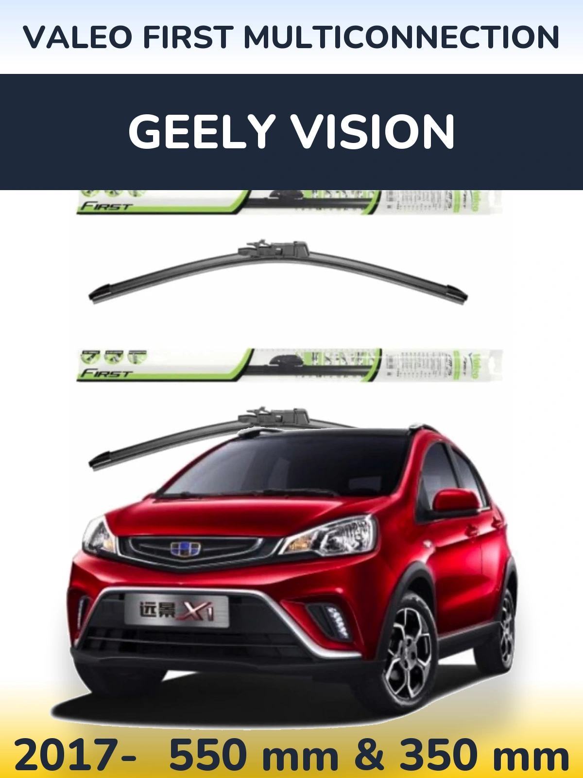 Sada předních stěračů Valeo First MultiConnection 550 a 350 mm pro Geely Vision 2017-2026