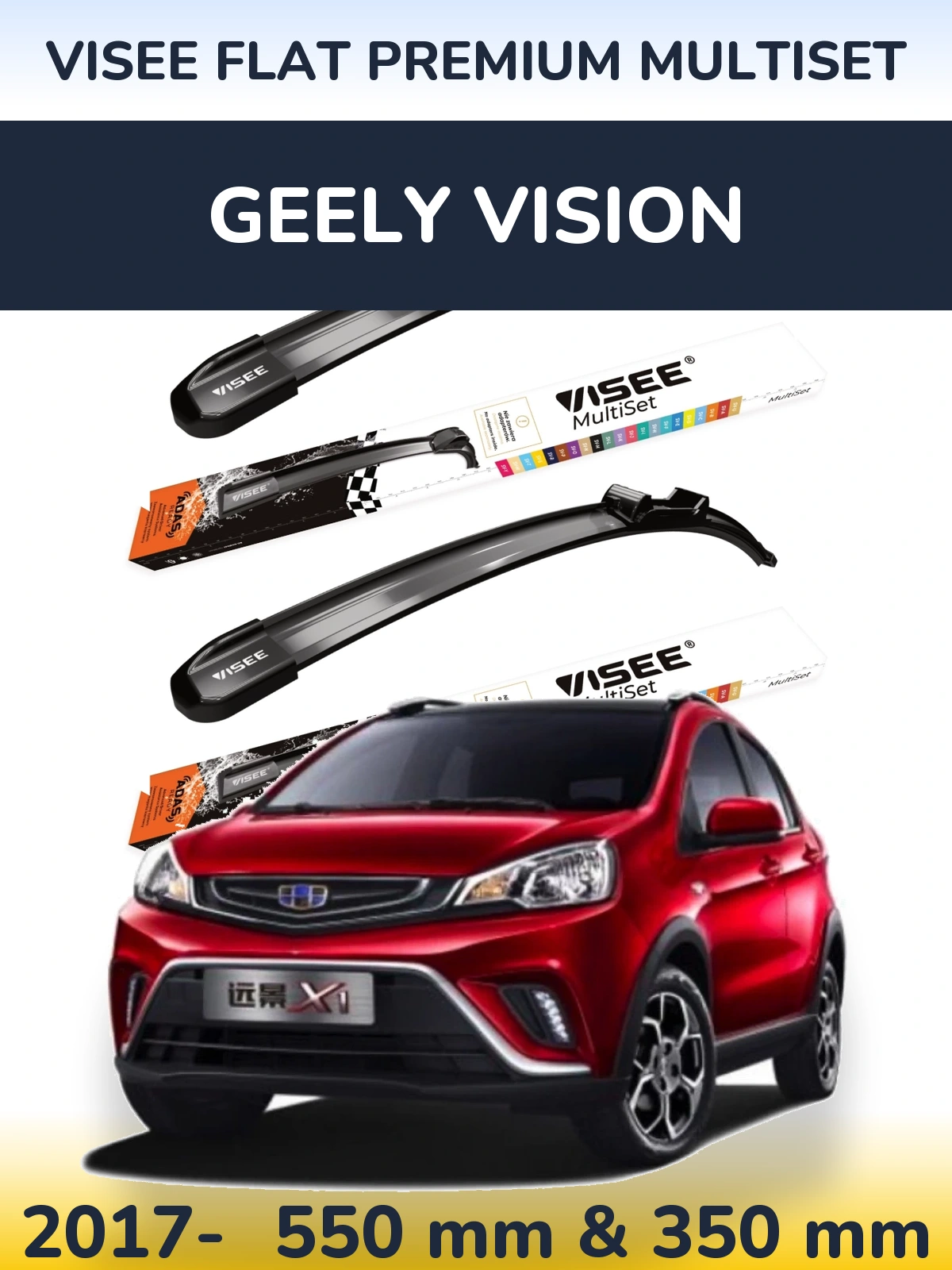 Sada předních stěračů VISEE FLAT PREMIUM MultiSet 550 a 350 mm pro Geely Vision 2017-2026