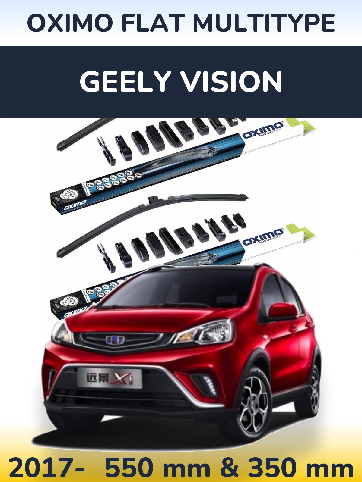 Sada předních stěračů Oximo Flat MultiType 550 a 350 mm pro Geely Vision 2017-2026