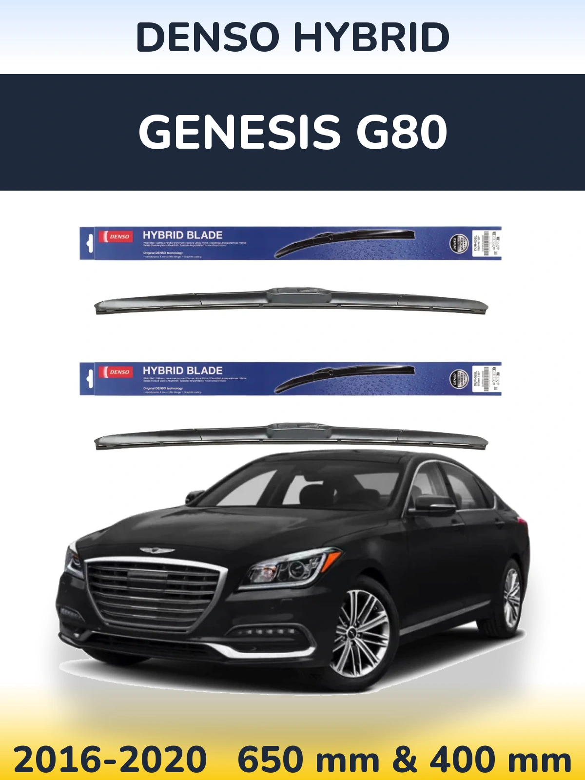 Sada předních stěračů Denso Hybrid 650 a 400 mm pro Genesis G80 2016-2020