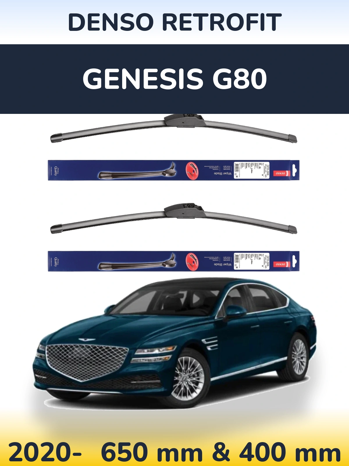 Sada předních stěračů Denso Retrofit 650 a 400 mm pro Genesis G80 2020-2026