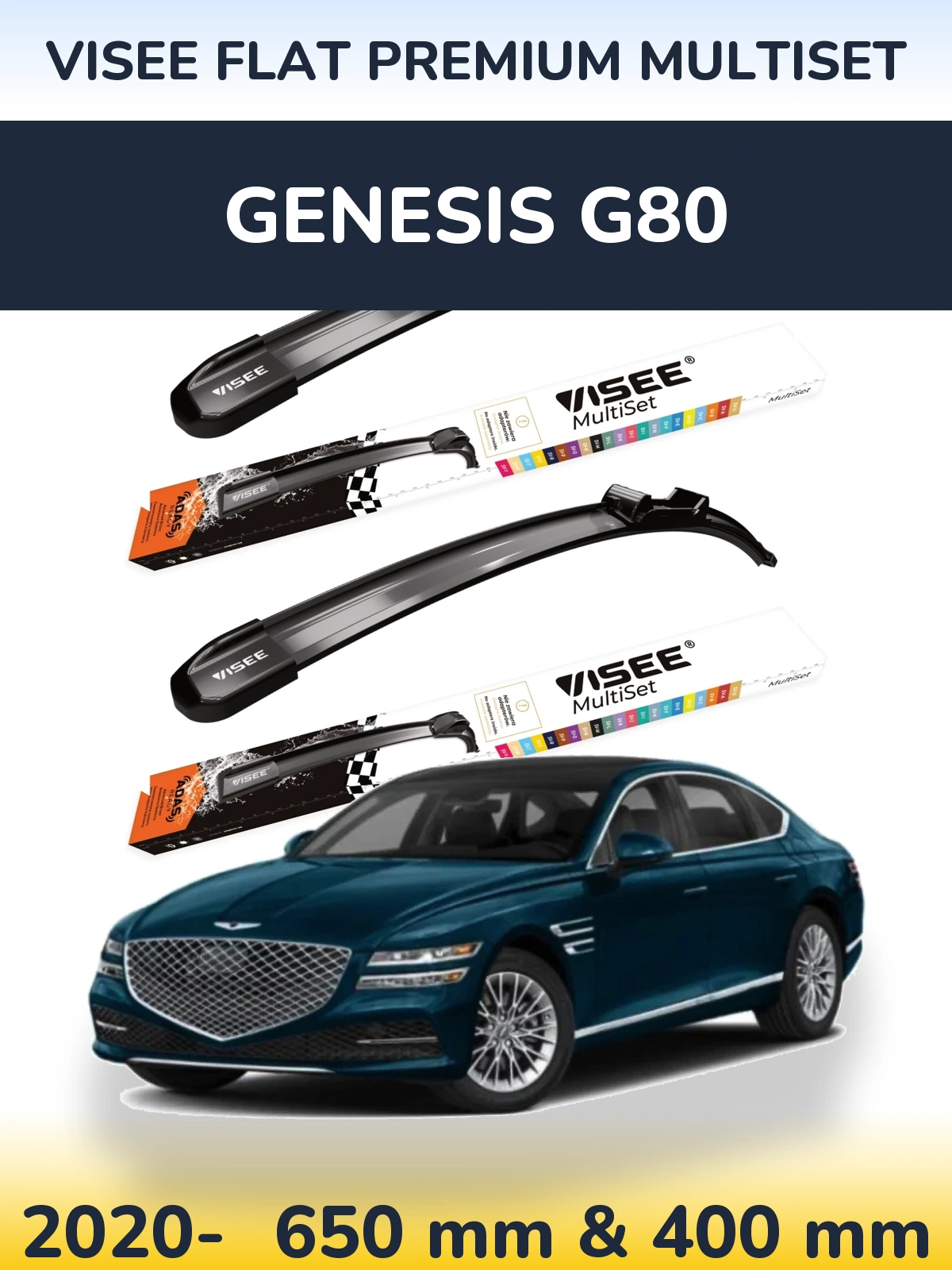 Sada předních stěračů VISEE FLAT PREMIUM MultiSet 650 a 400 mm pro Genesis G80 2020-2026