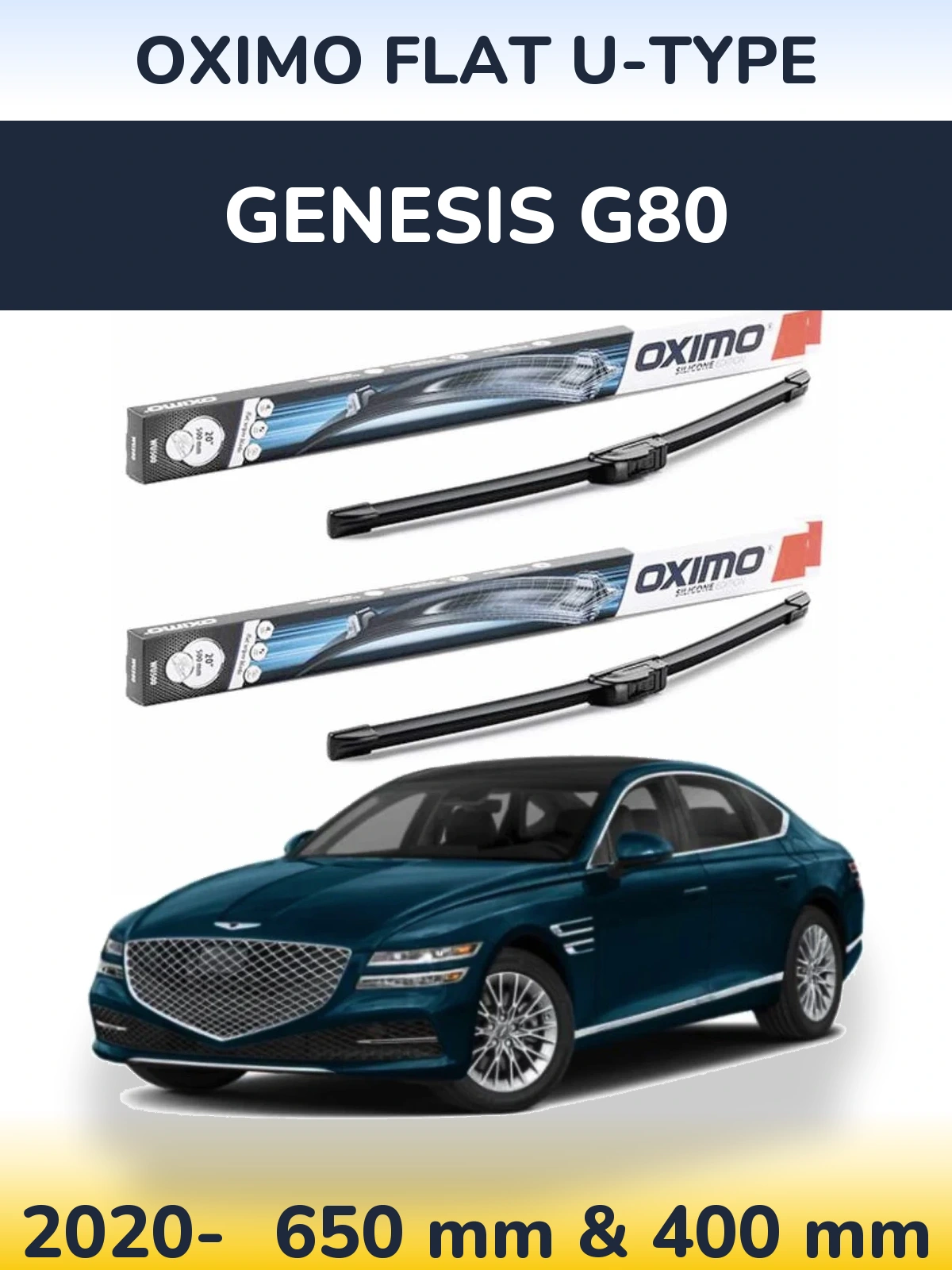 Sada předních stěračů Oximo Flat U-type 650 a 400 mm pro Genesis G80 2020-2026