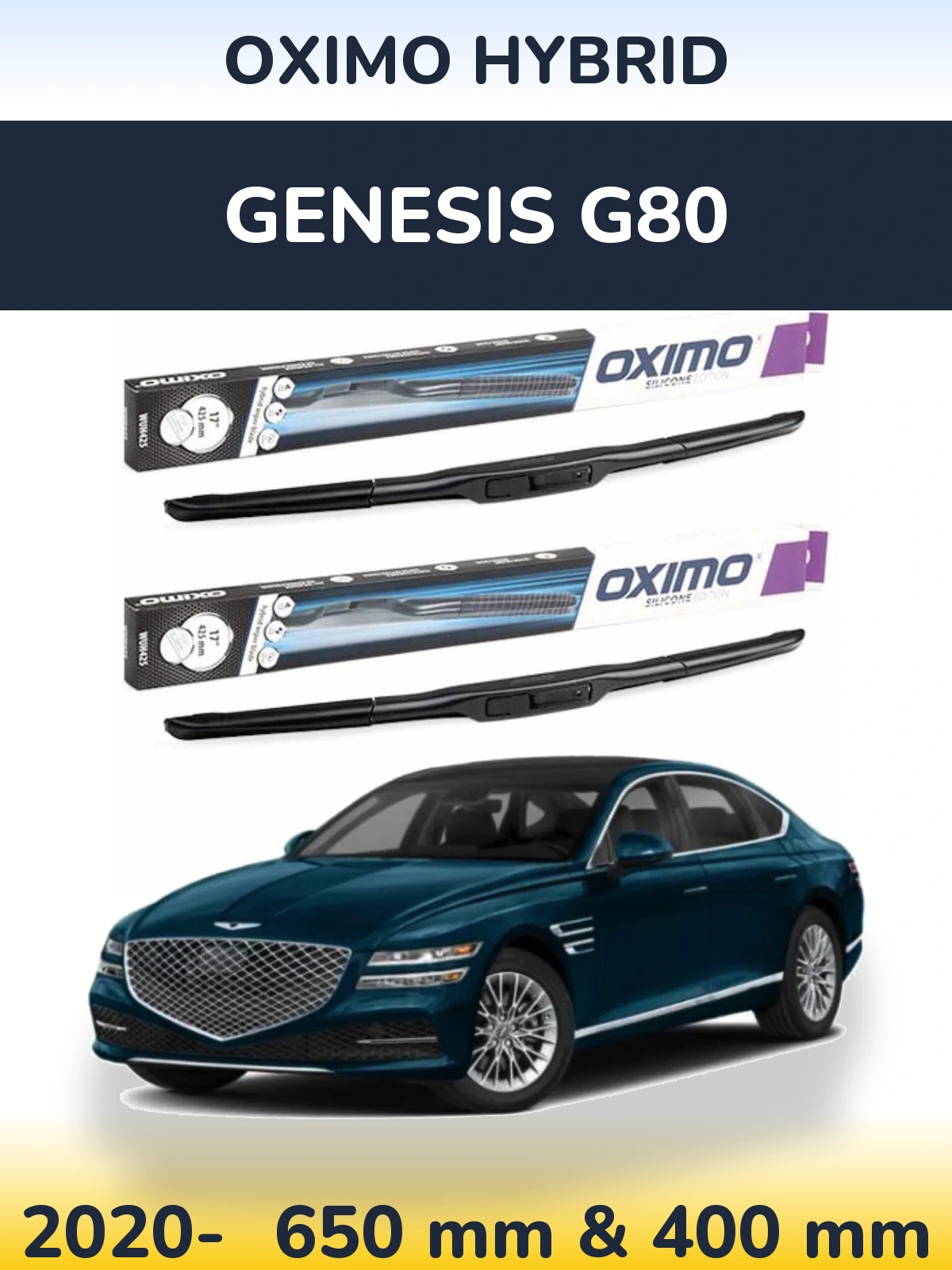 Sada předních stěračů Oximo Hybrid 650 a 400 mm pro Genesis G80 2020-2026