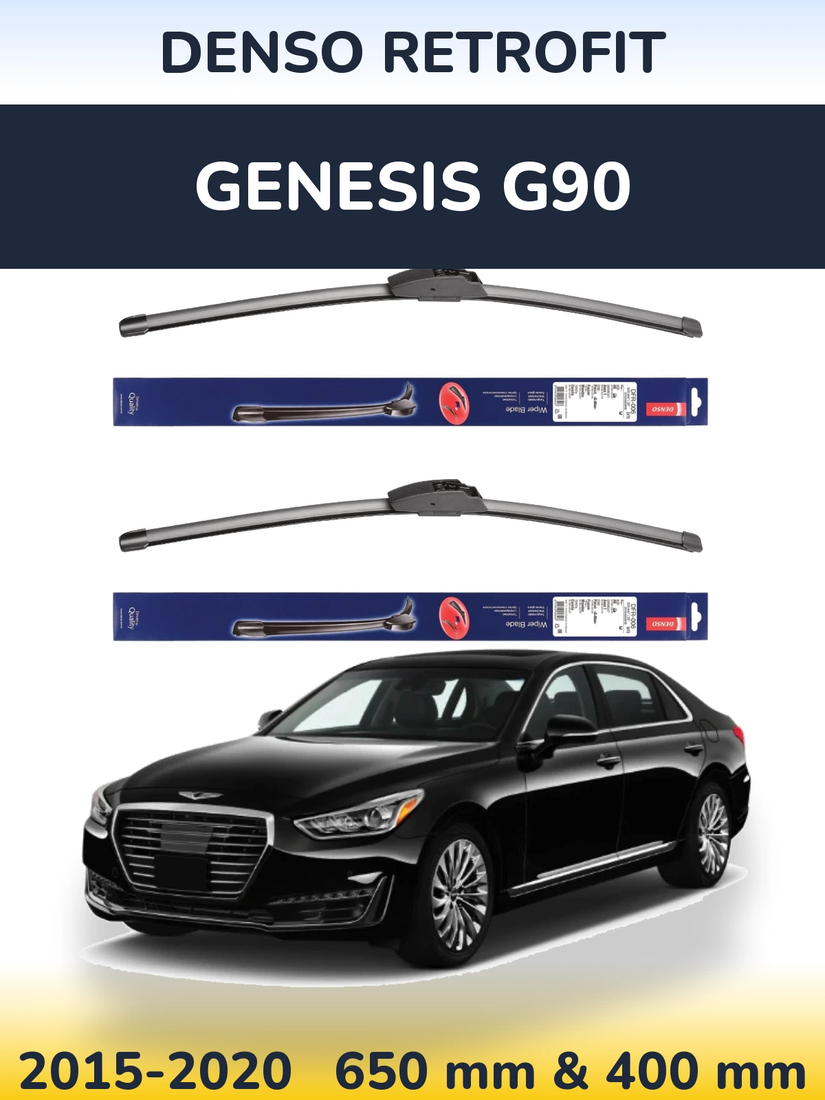 Sada předních stěračů Denso Retrofit 650 a 400 mm pro Genesis G90 2015-2020