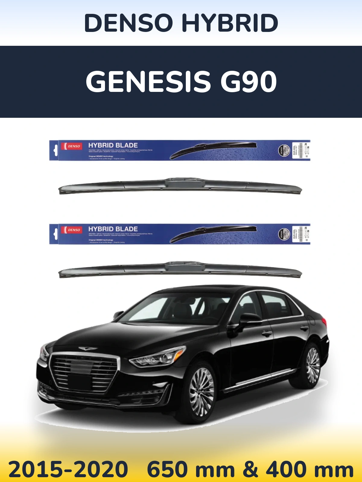 Sada předních stěračů Denso Hybrid 650 a 400 mm pro Genesis G90 2015-2020