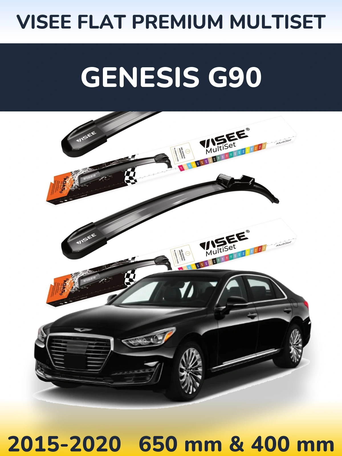 Sada předních stěračů VISEE FLAT PREMIUM MultiSet 650 a 400 mm pro Genesis G90 2015-2020