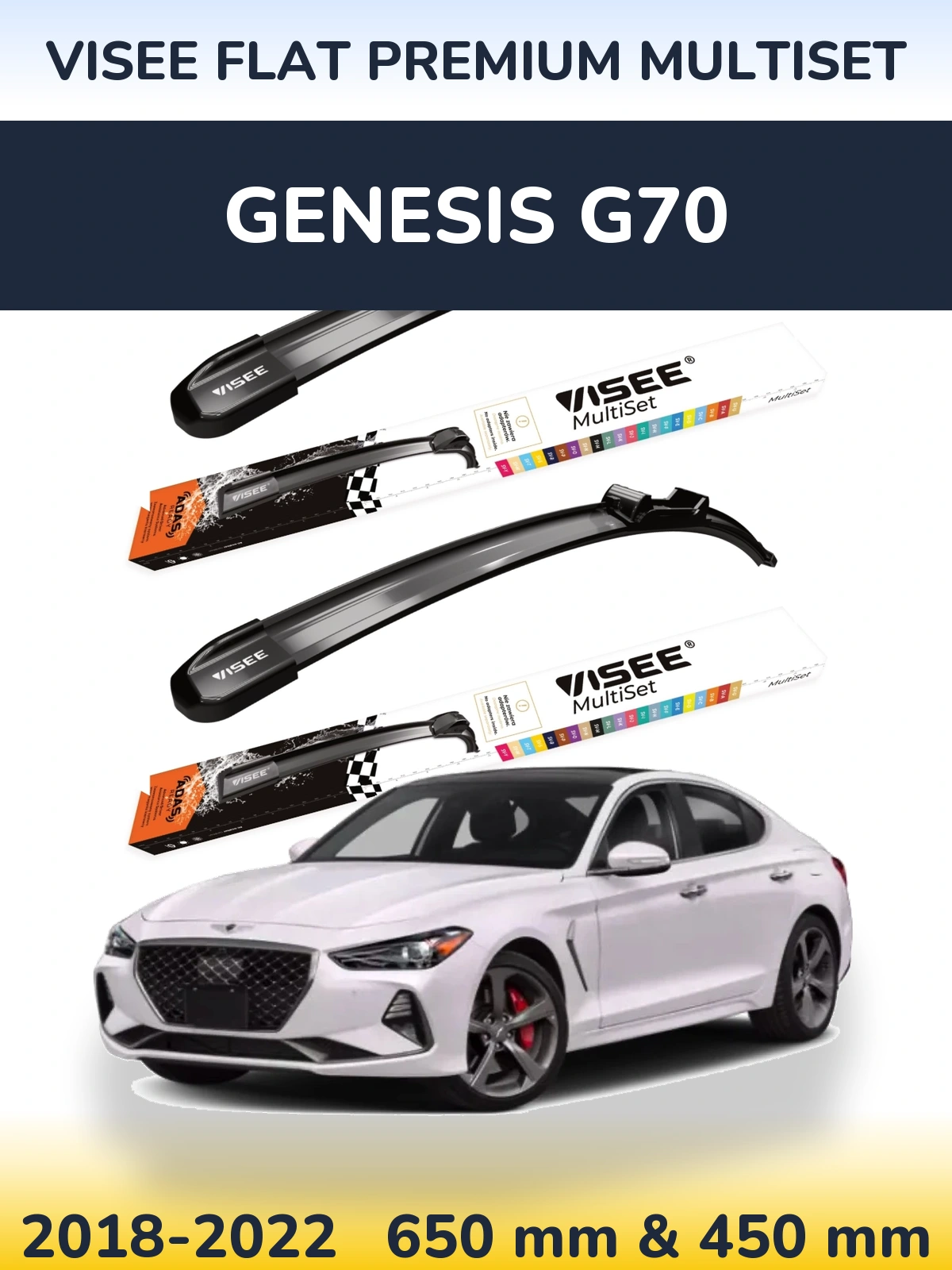 Sada předních stěračů VISEE FLAT PREMIUM MultiSet 650 a 450 mm pro Genesis G70 2018-2022