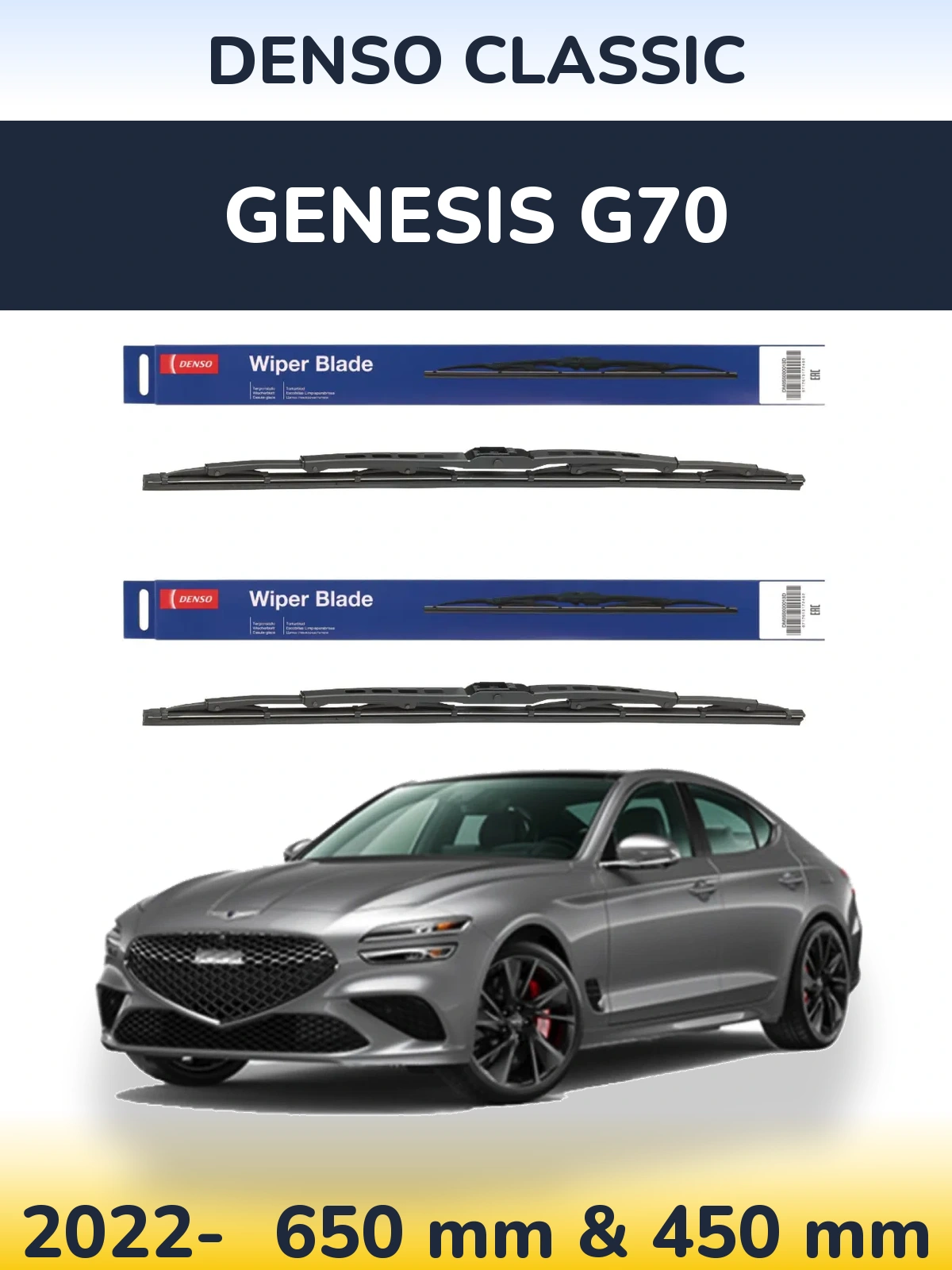 Sada předních stěračů Denso Classic 650 a 450 mm pro Genesis G70 2022-2026