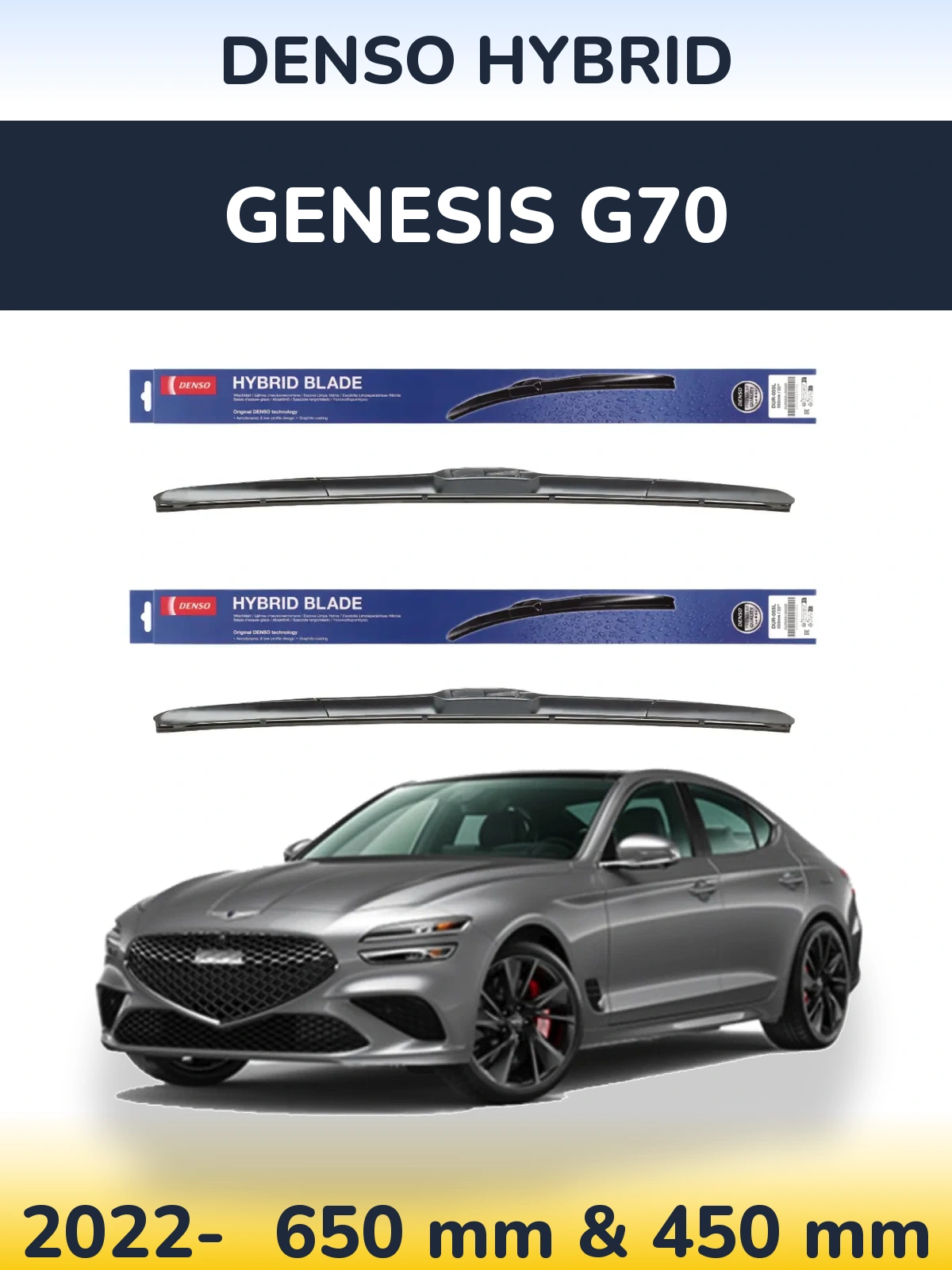 Sada předních stěračů Denso Hybrid 650 a 450 mm pro Genesis G70 2022-2026