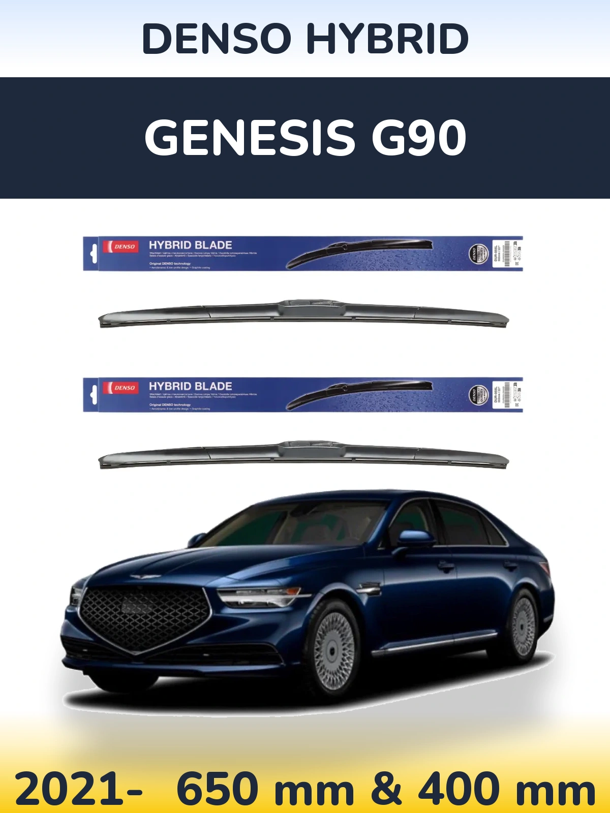 Sada předních stěračů Denso Hybrid 650 a 400 mm pro Genesis G90 2021-2026