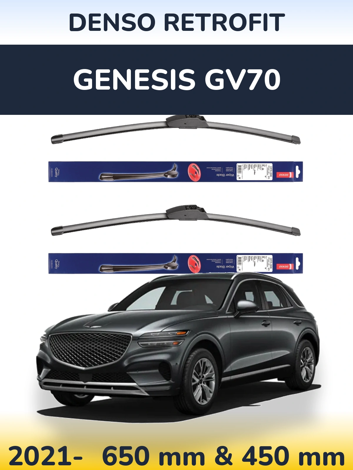 Sada předních stěračů Denso Retrofit 650 a 450 mm pro Genesis GV70 2021-2026