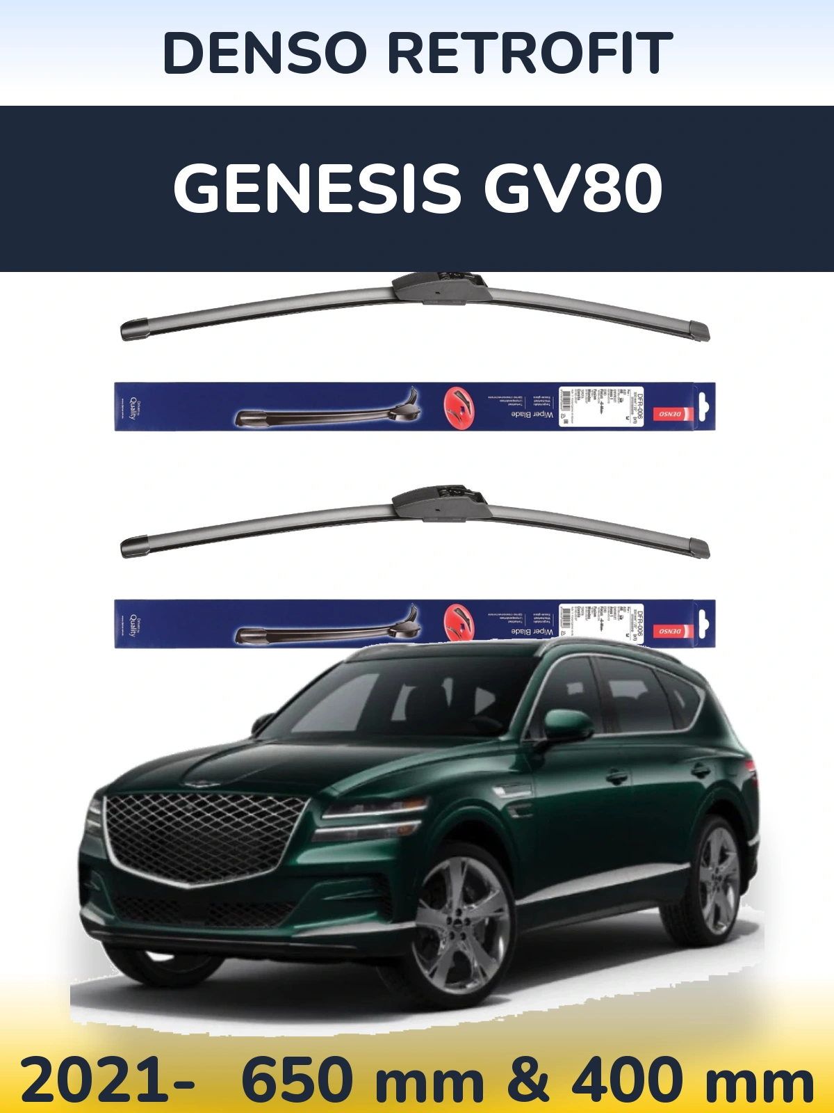 Sada předních stěračů Denso Retrofit 650 a 400 mm pro Genesis GV80 2021-2026