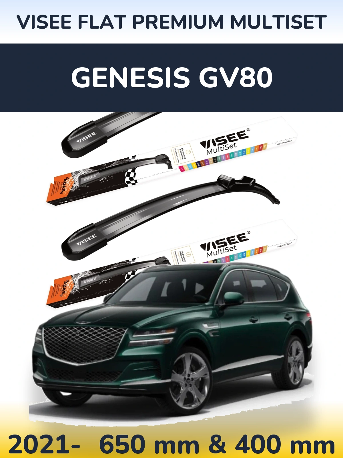 Sada předních stěračů VISEE FLAT PREMIUM MultiSet 650 a 400 mm pro Genesis GV80 2021-2026