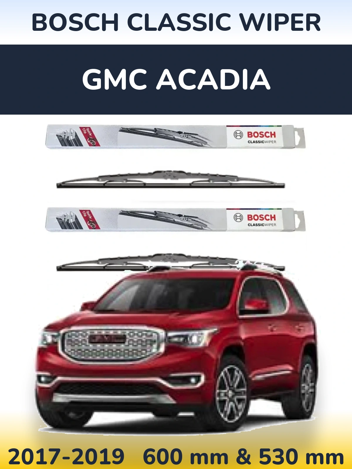 Sada předních stěračů BOSCH Classic Wiper 600 a 530 mm pro GMC Acadia 2017-2019