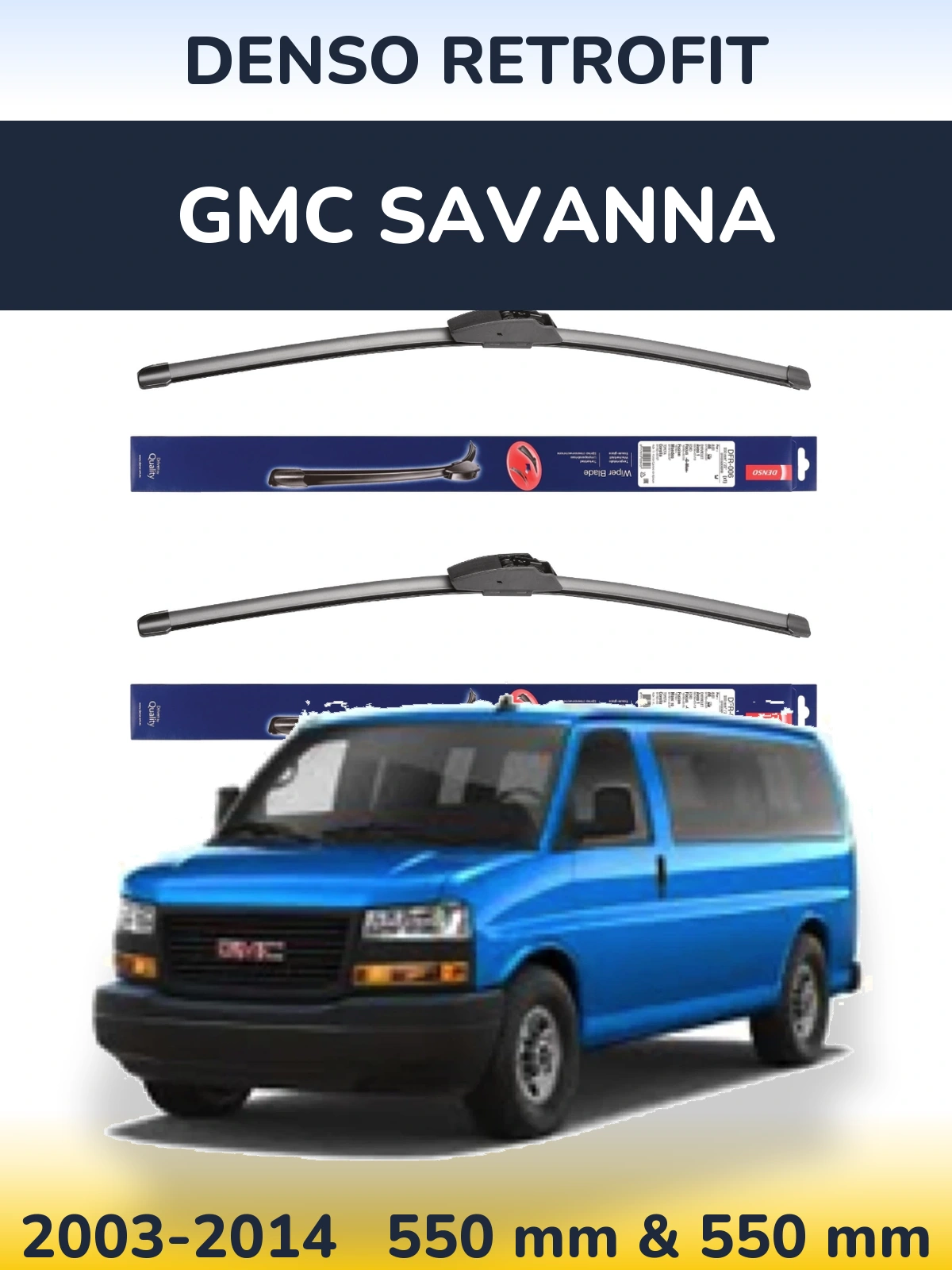 Sada předních stěračů Denso Retrofit 550 a 550 mm pro GMC Savanna 2003-2014