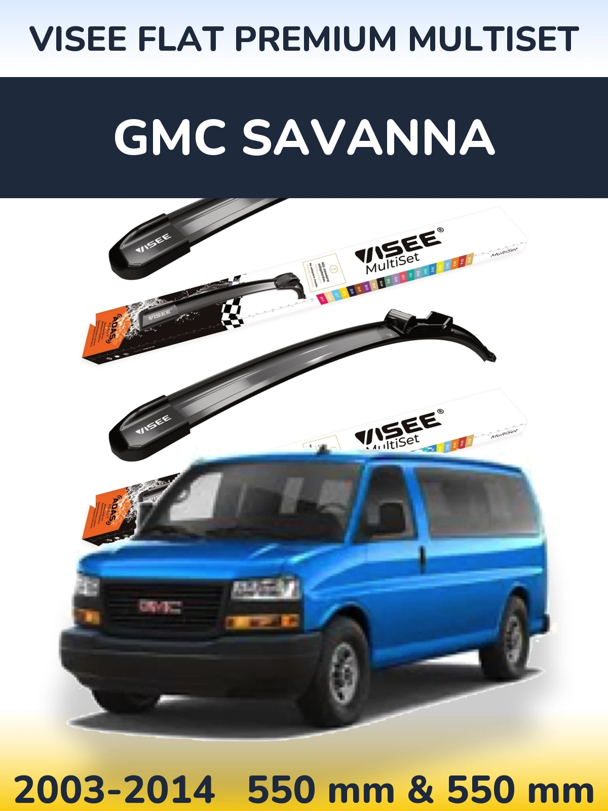 Sada předních stěračů VISEE FLAT PREMIUM MultiSet 550 a 550 mm pro GMC Savanna 2003-2014