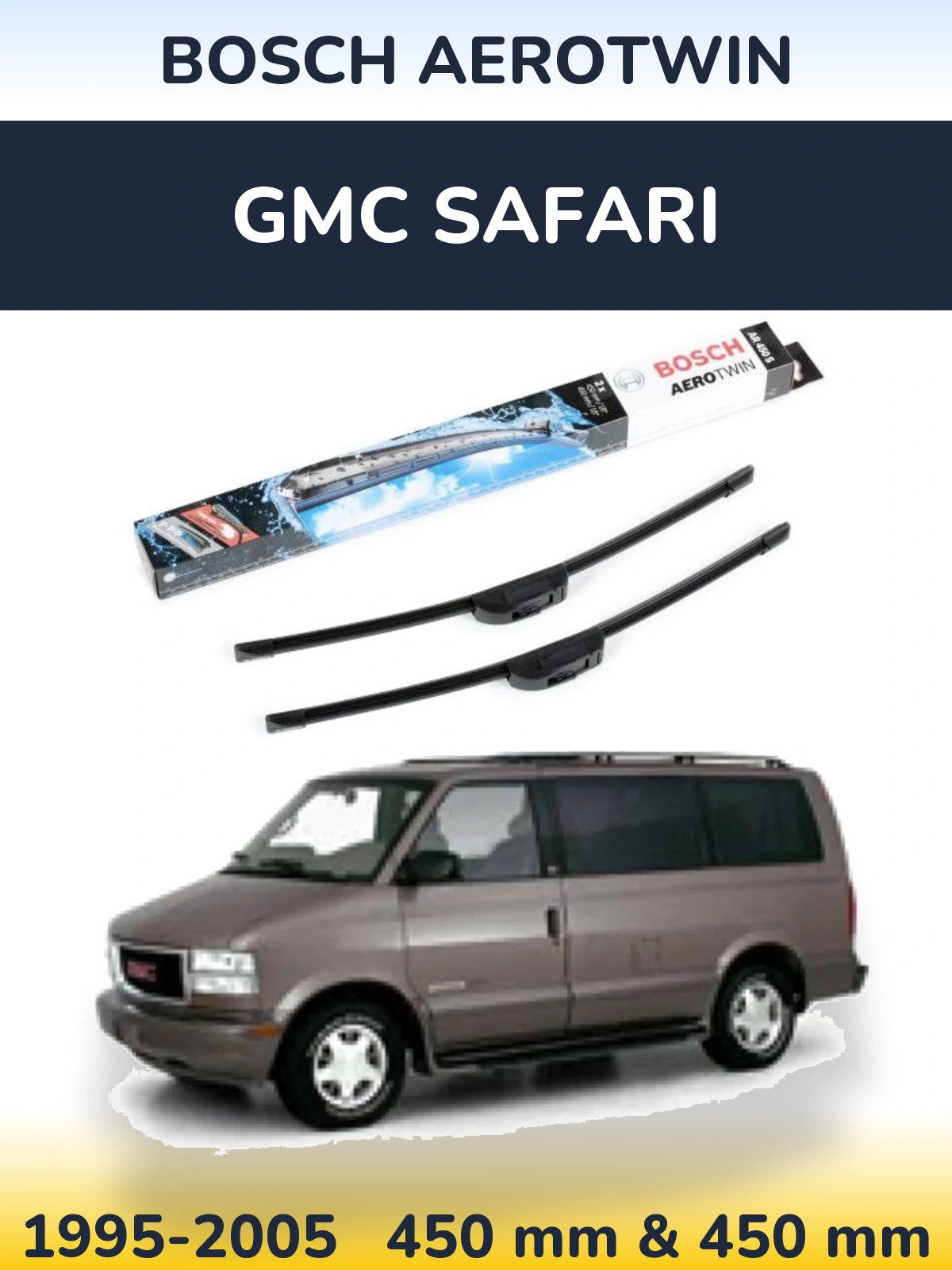 Sada předních stěračů BOSCH AeroTwin 450 a 450 mm pro GMC Safari 1995-2005