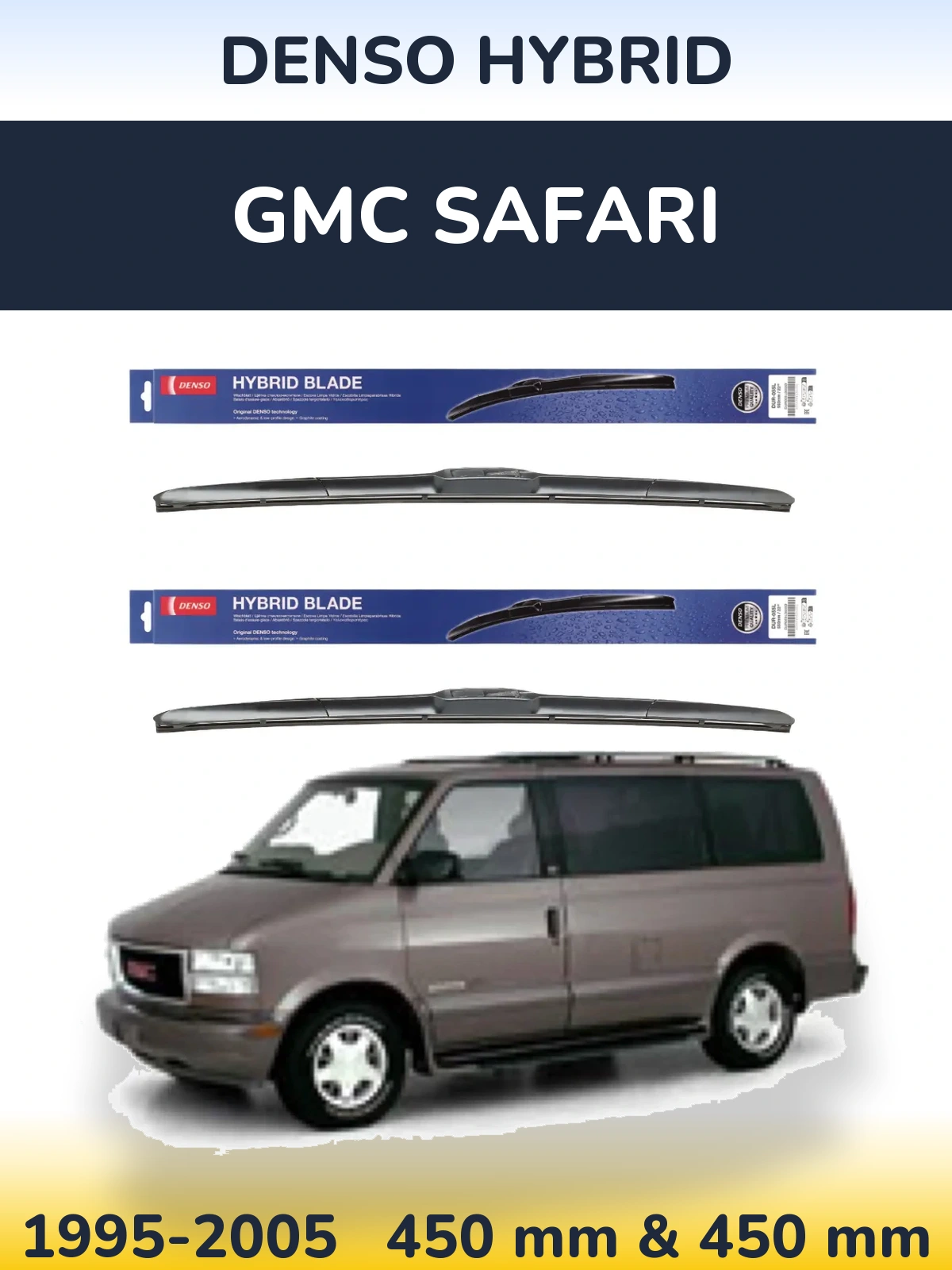 Sada předních stěračů Denso Hybrid 450 a 450 mm pro GMC Safari 1995-2005