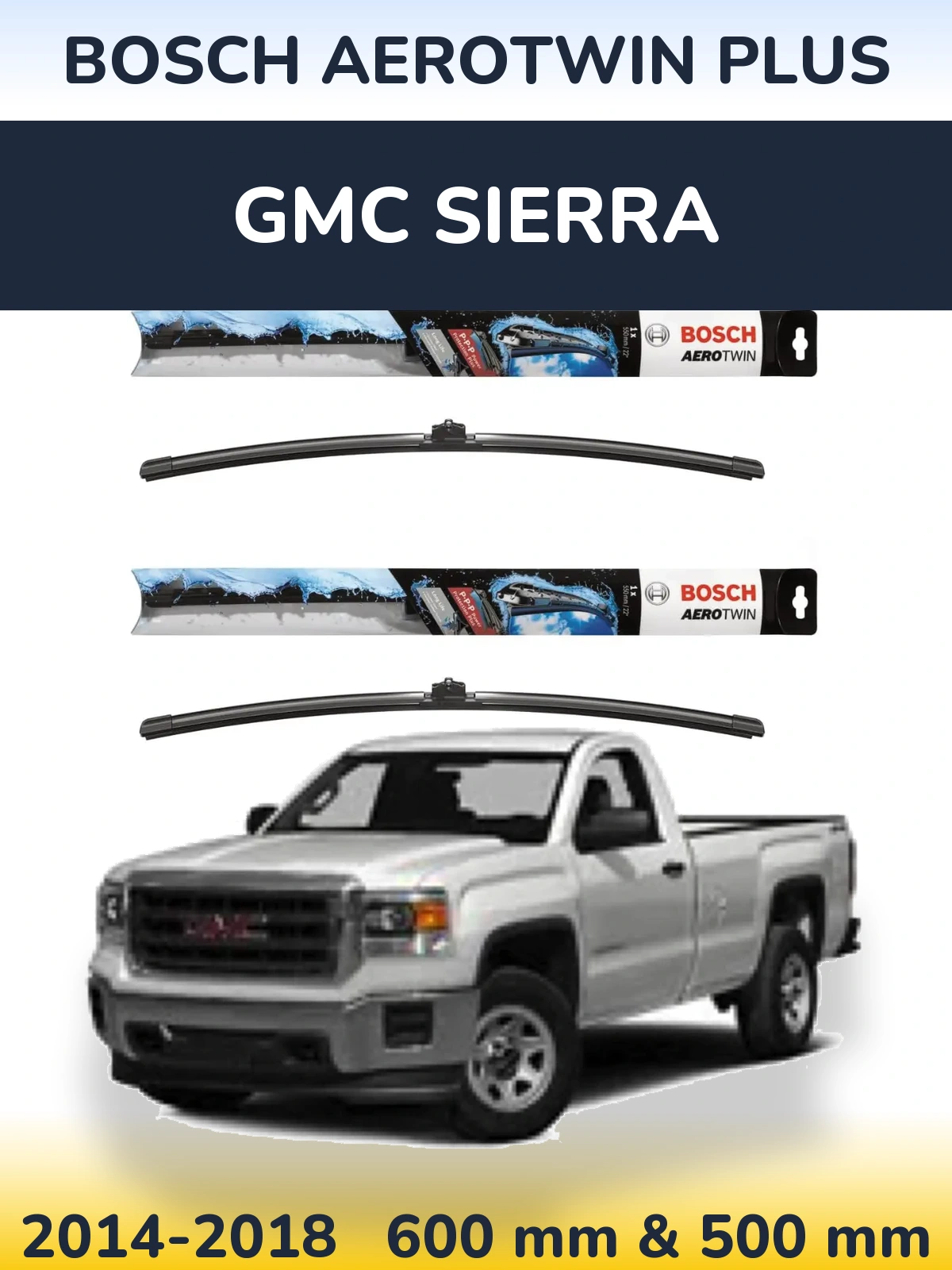 Sada předních stěračů BOSCH AeroTwin Plus 600 a 500 mm pro GMC Sierra 2014-2018