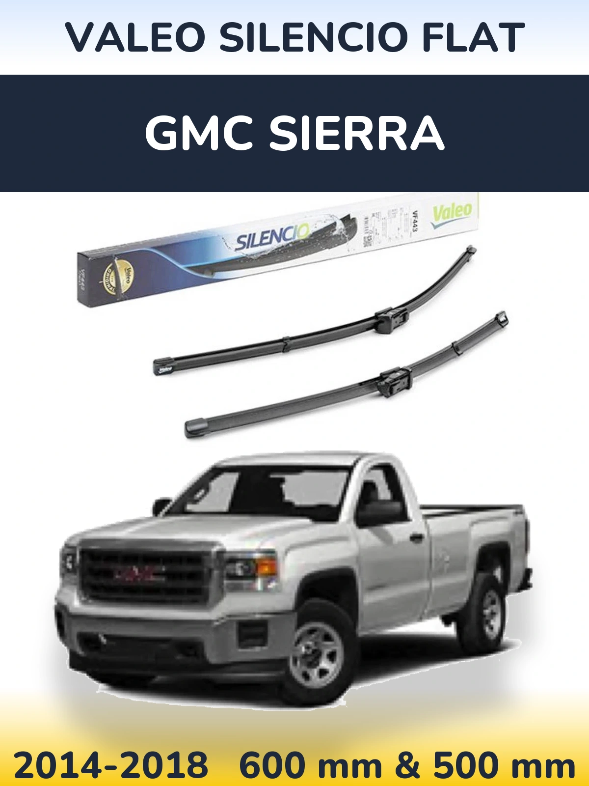 Sada předních stěračů Valeo Silencio Flat 600 a 500 mm pro GMC Sierra 2014-2018