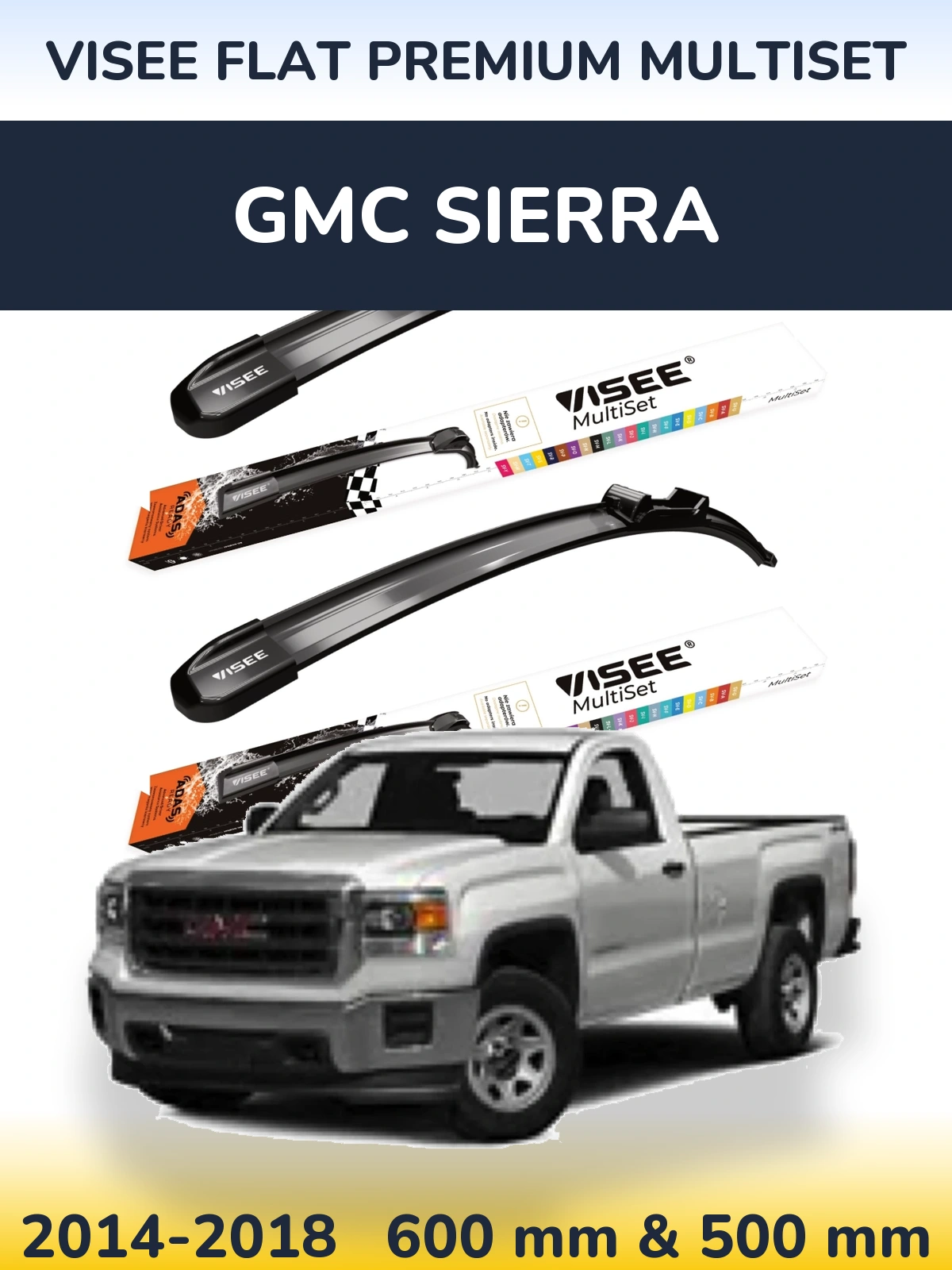 Sada předních stěračů VISEE FLAT PREMIUM MultiSet 600 a 500 mm pro GMC Sierra 2014-2018
