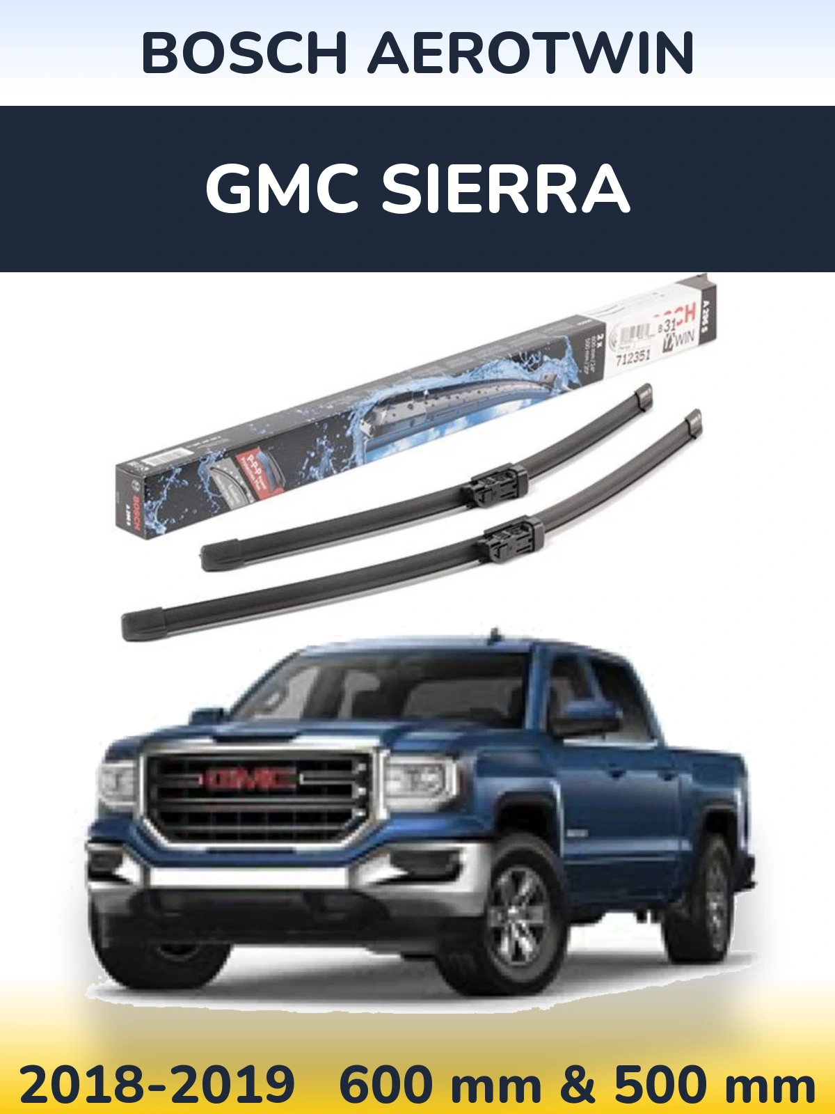 Комплект передніх щіток BOSCH AeroTwin 600 & 500 мм для GMC Sierra 2018-2019