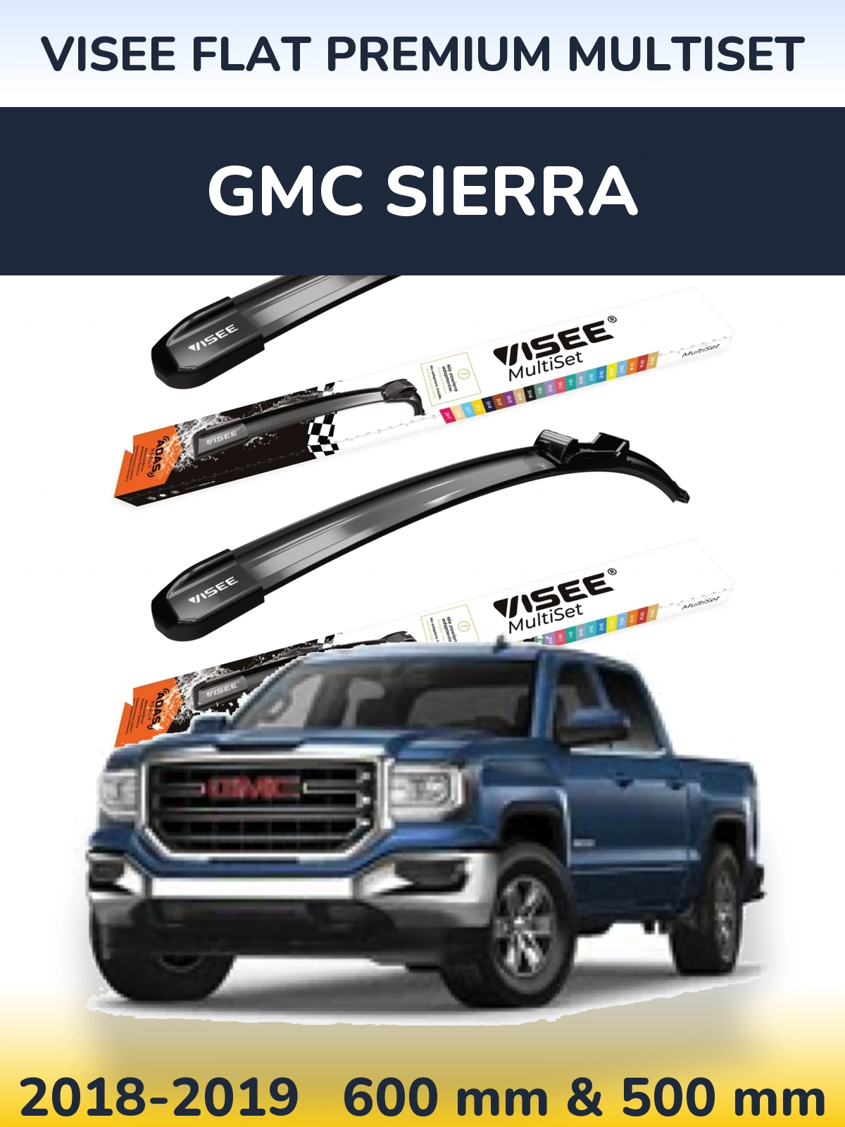 Sada předních stěračů VISEE FLAT PREMIUM MultiSet 600 a 500 mm pro GMC Sierra 2018-2019