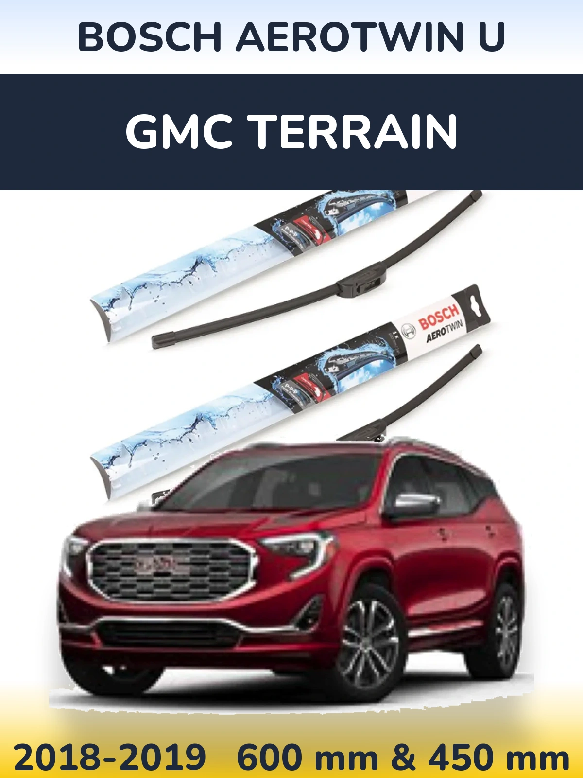 Sada předních stěračů BOSCH AeroTwin U 600 a 450 mm pro GMC Terrain 2018-2019