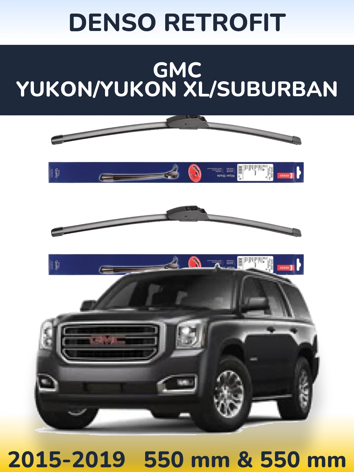 Sada předních stěračů Denso Retrofit 550 a 550 mm pro GMC Yukon/Yukon XL/Suburban 2015-2019