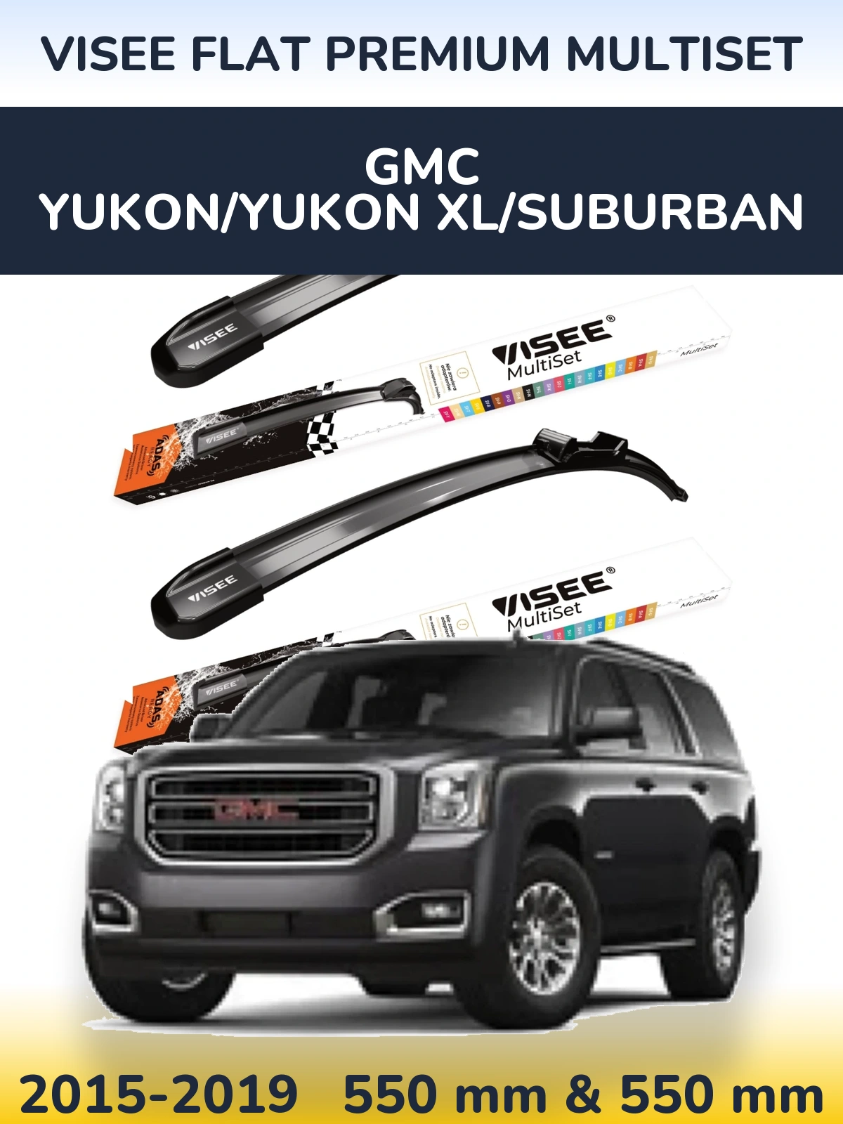 Sada předních stěračů VISEE FLAT PREMIUM MultiSet 550 a 550 mm pro GMC Yukon/Yukon XL/Suburban 2015-2019