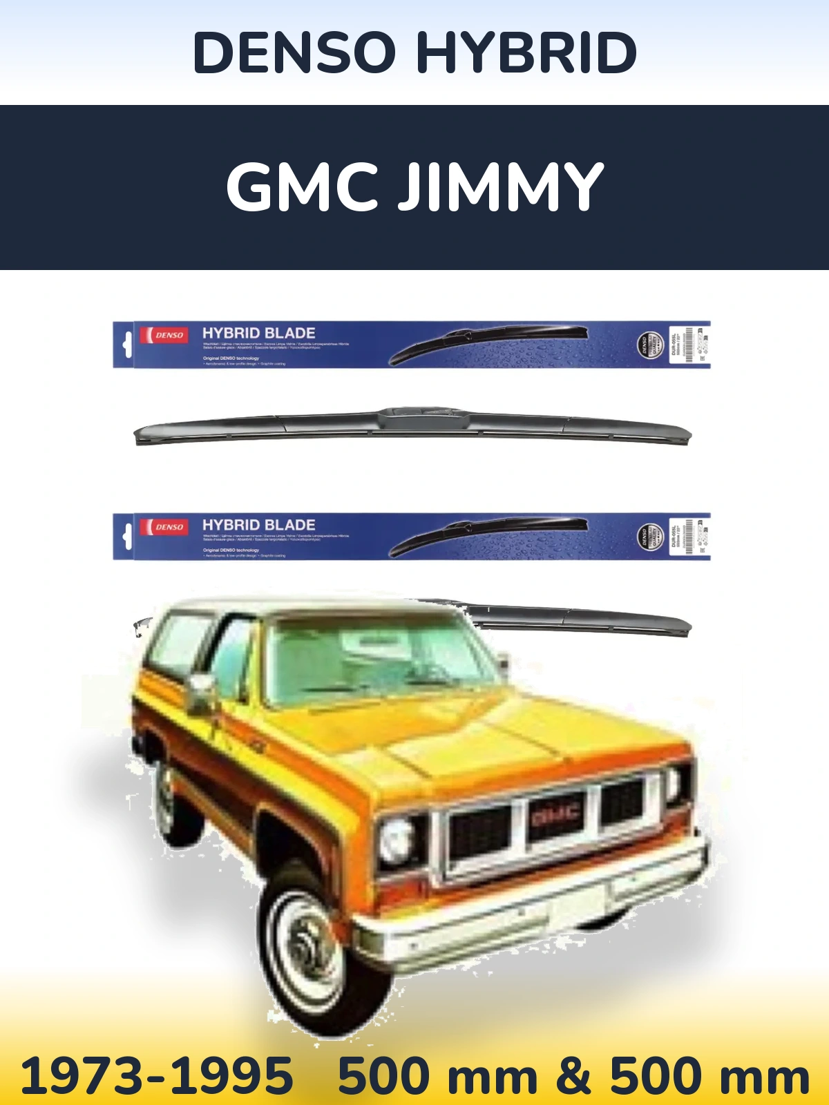 Sada předních stěračů Denso Hybrid 500 a 500 mm pro GMC Jimmy 1973-1995