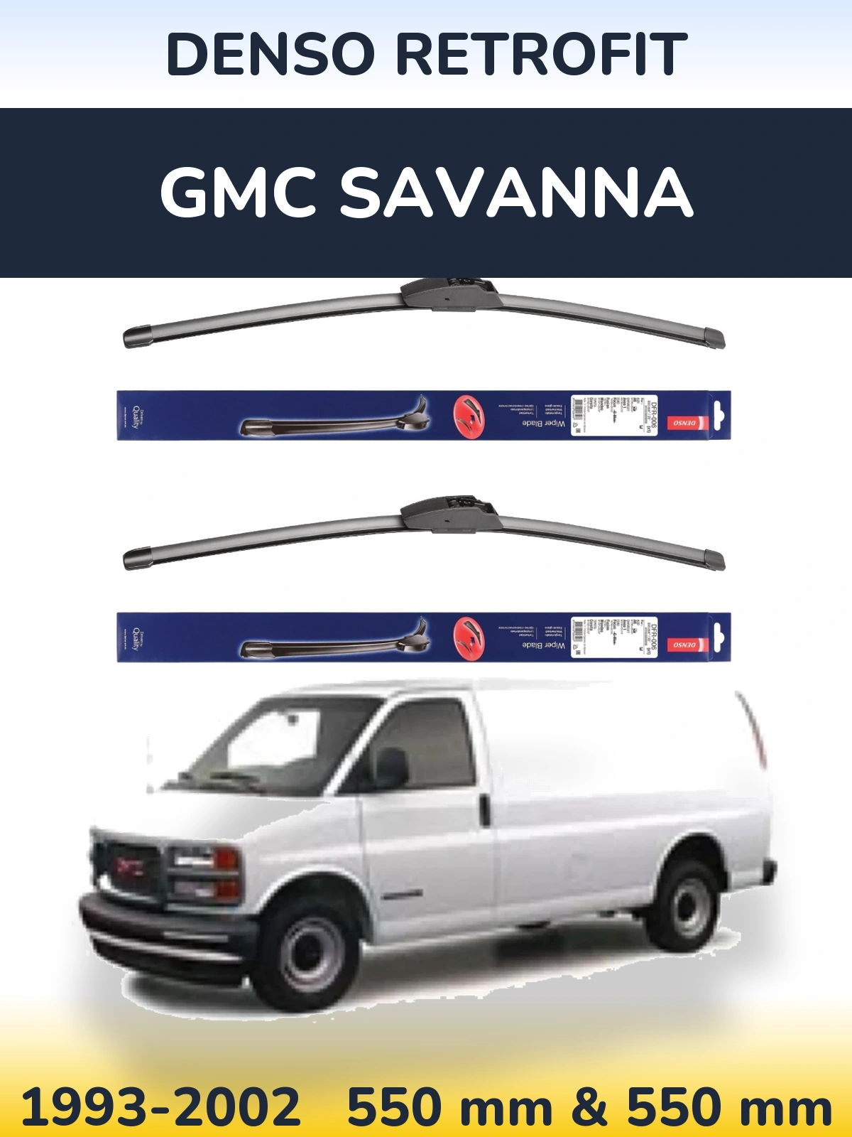 Sada předních stěračů Denso Retrofit 550 a 550 mm pro GMC Savanna 1993-2002