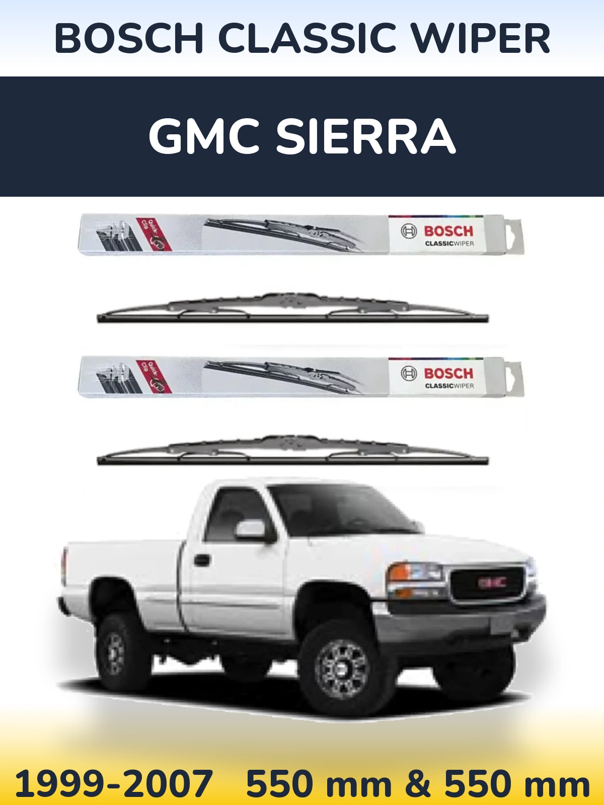 Sada předních stěračů BOSCH Classic Wiper 550 a 550 mm pro GMC Sierra 1999-2007