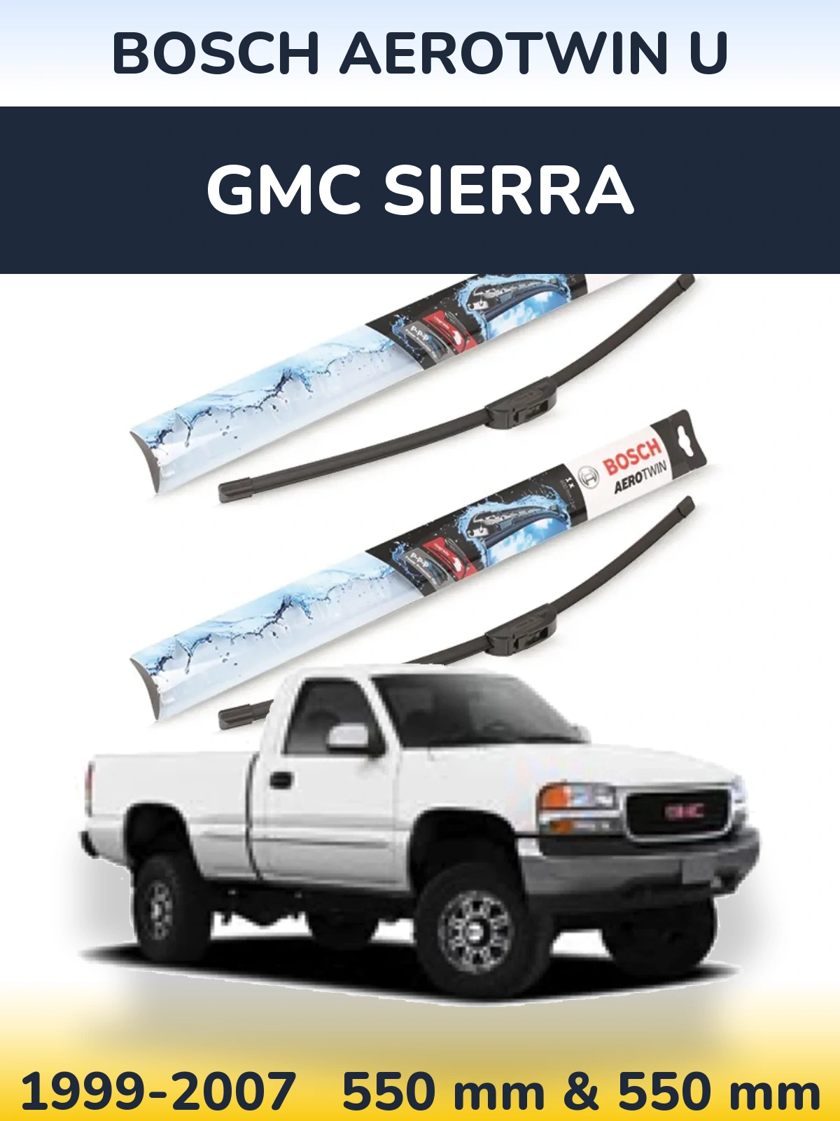 Sada předních stěračů BOSCH AeroTwin U 550 a 550 mm pro GMC Sierra 1999-2007