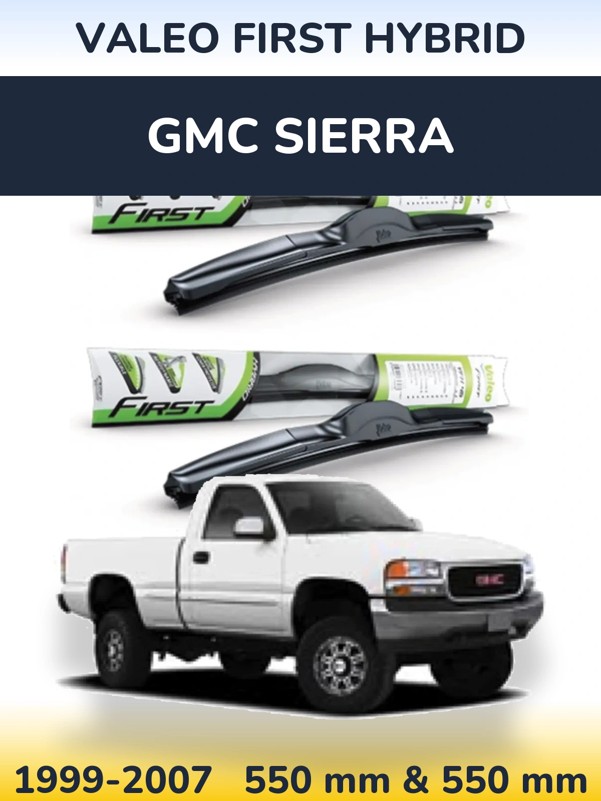 Sada předních stěračů Valeo First Hybrid 550 a 550 mm pro GMC Sierra 1999-2007