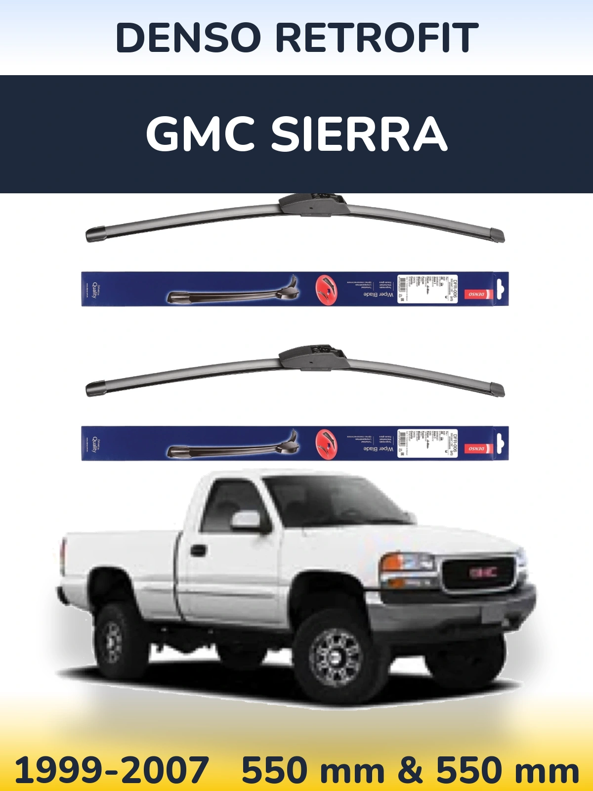 Sada předních stěračů Denso Retrofit 550 a 550 mm pro GMC Sierra 1999-2007