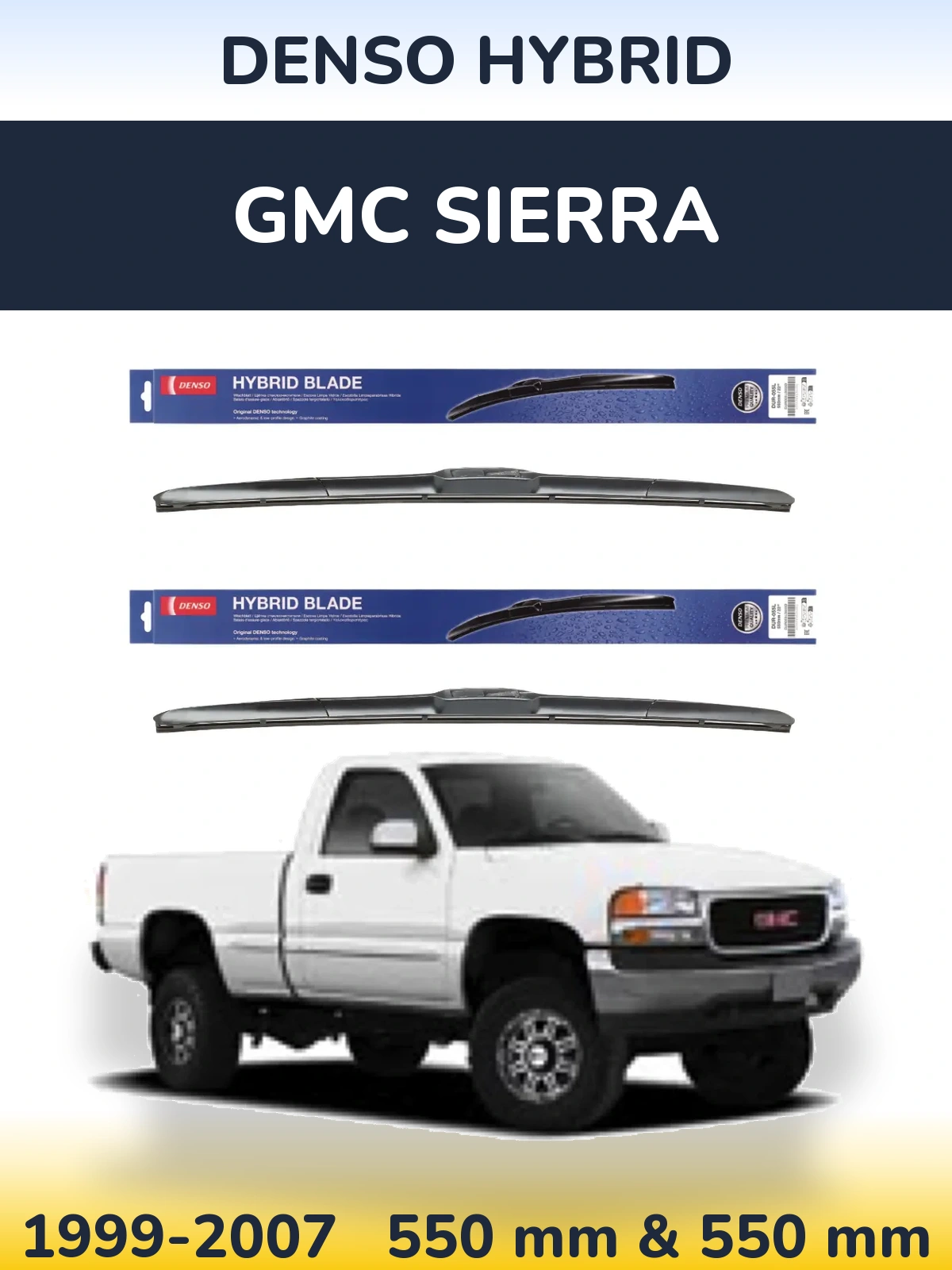 Sada předních stěračů Denso Hybrid 550 a 550 mm pro GMC Sierra 1999-2007