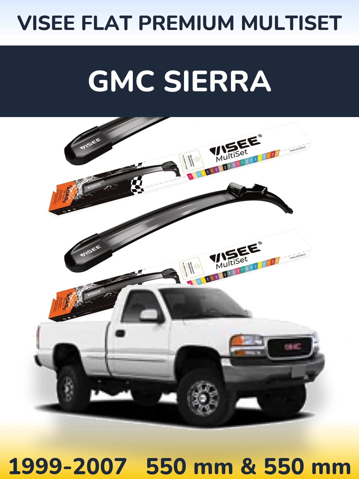 Sada předních stěračů VISEE FLAT PREMIUM MultiSet 550 a 550 mm pro GMC Sierra 1999-2007