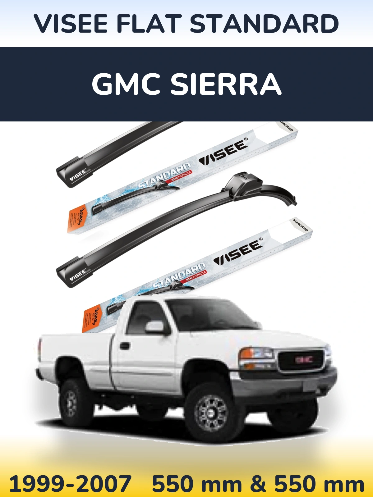 Sada předních stěračů VISEE FLAT STANDARD 550 a 550 mm pro GMC Sierra 1999-2007
