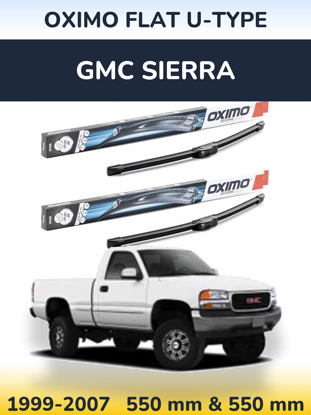Sada předních stěračů Oximo Flat U-type 550 a 550 mm pro GMC Sierra 1999-2007