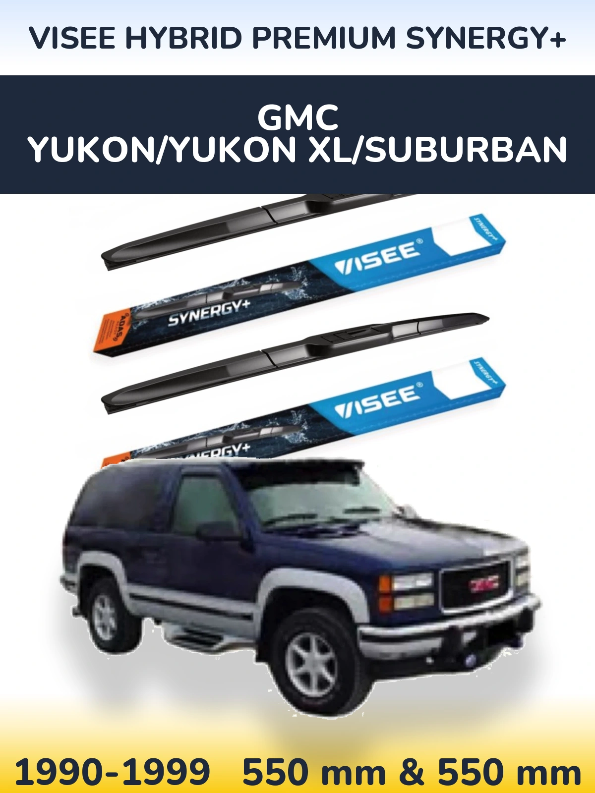 Sada předních stěračů VISEE HYBRID PREMIUM SYNERGY+ 550 a 550 mm pro GMC Yukon/Yukon XL/Suburban 1990-1999
