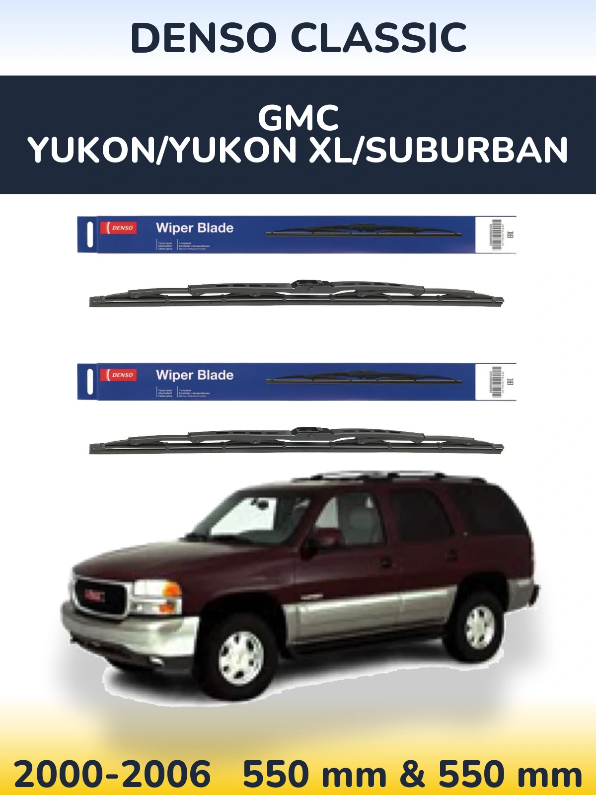 Sada předních stěračů Denso Classic 550 a 550 mm pro GMC Yukon/Yukon XL/Suburban 2000-2006