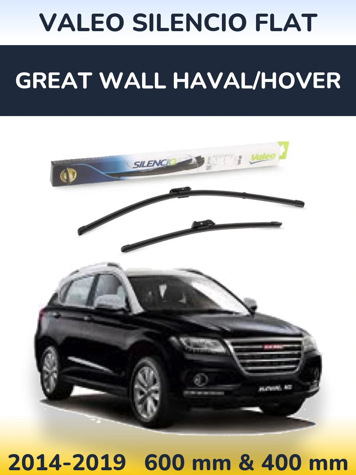 Sada předních stěračů Valeo Silencio Flat 600 a 400 mm pro Great Wall Haval/Hover 2014-2019