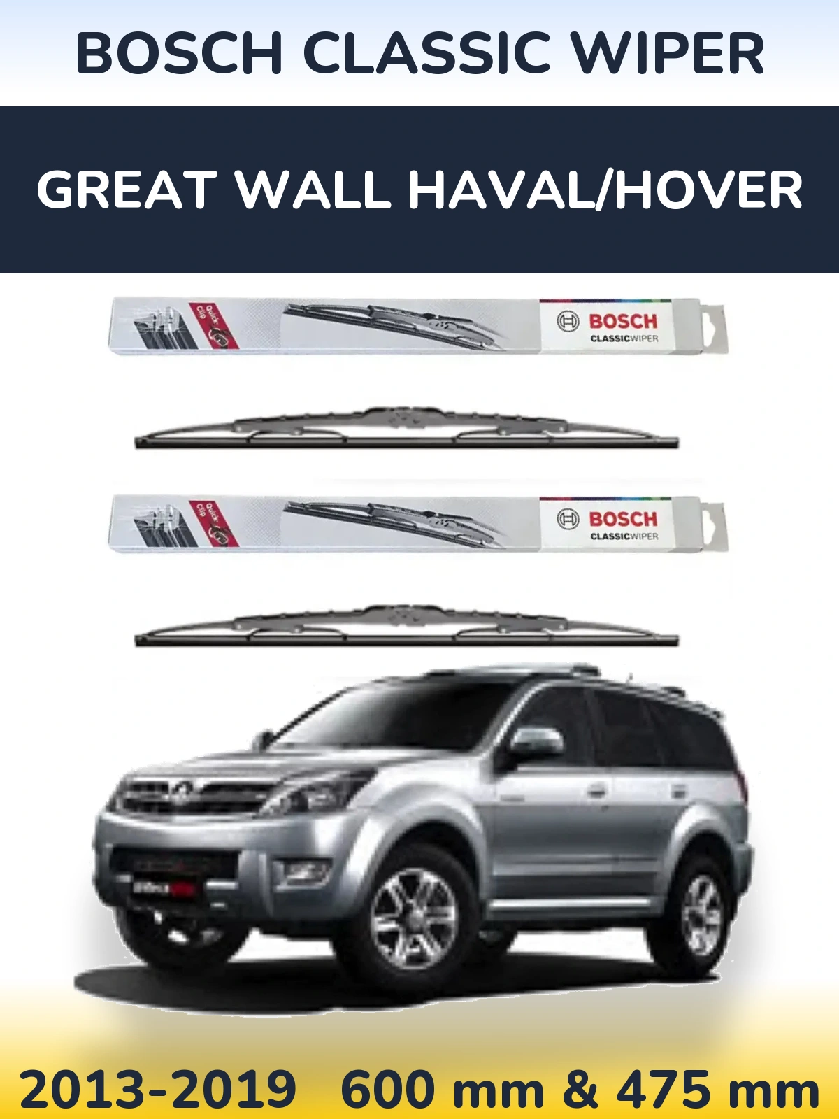 Sada předních stěračů BOSCH Classic Wiper 600 a 475 mm pro Great Wall Haval/Hover 2013-2019