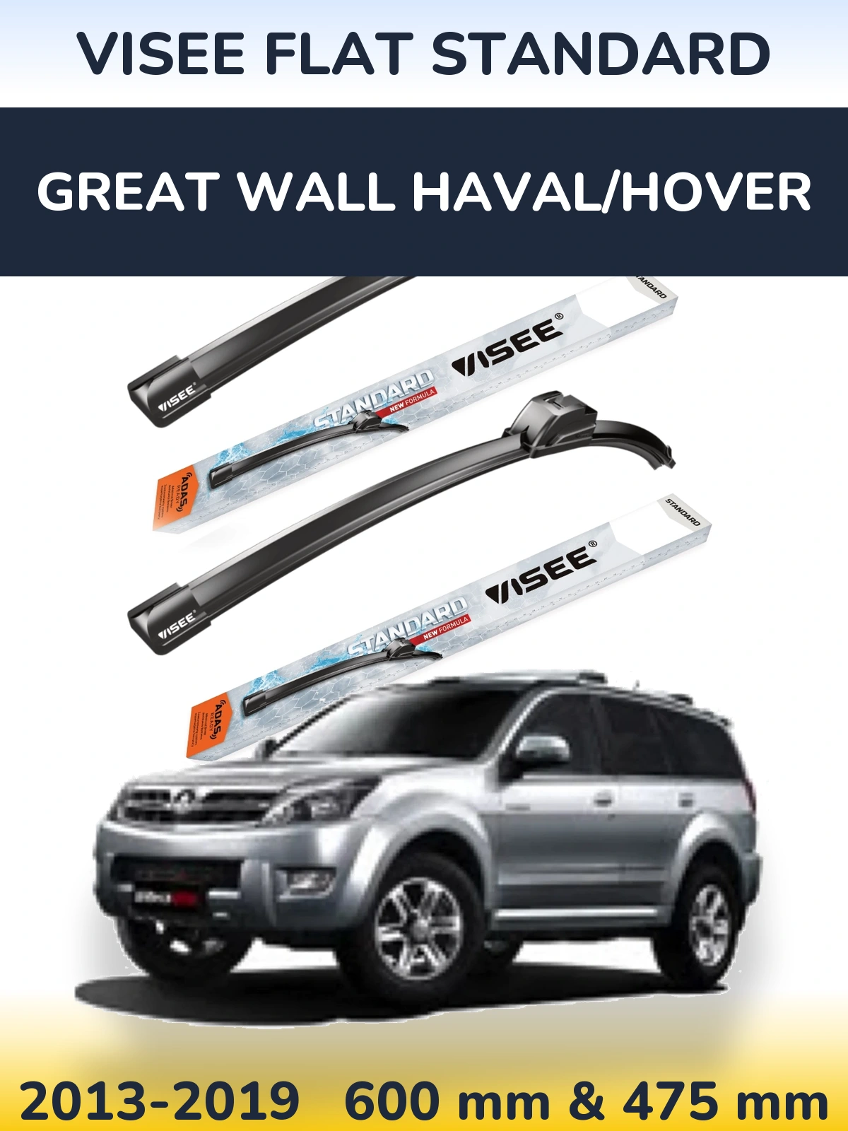 Sada předních stěračů VISEE FLAT STANDARD 600 a 475 mm pro Great Wall Haval/Hover 2013-2019