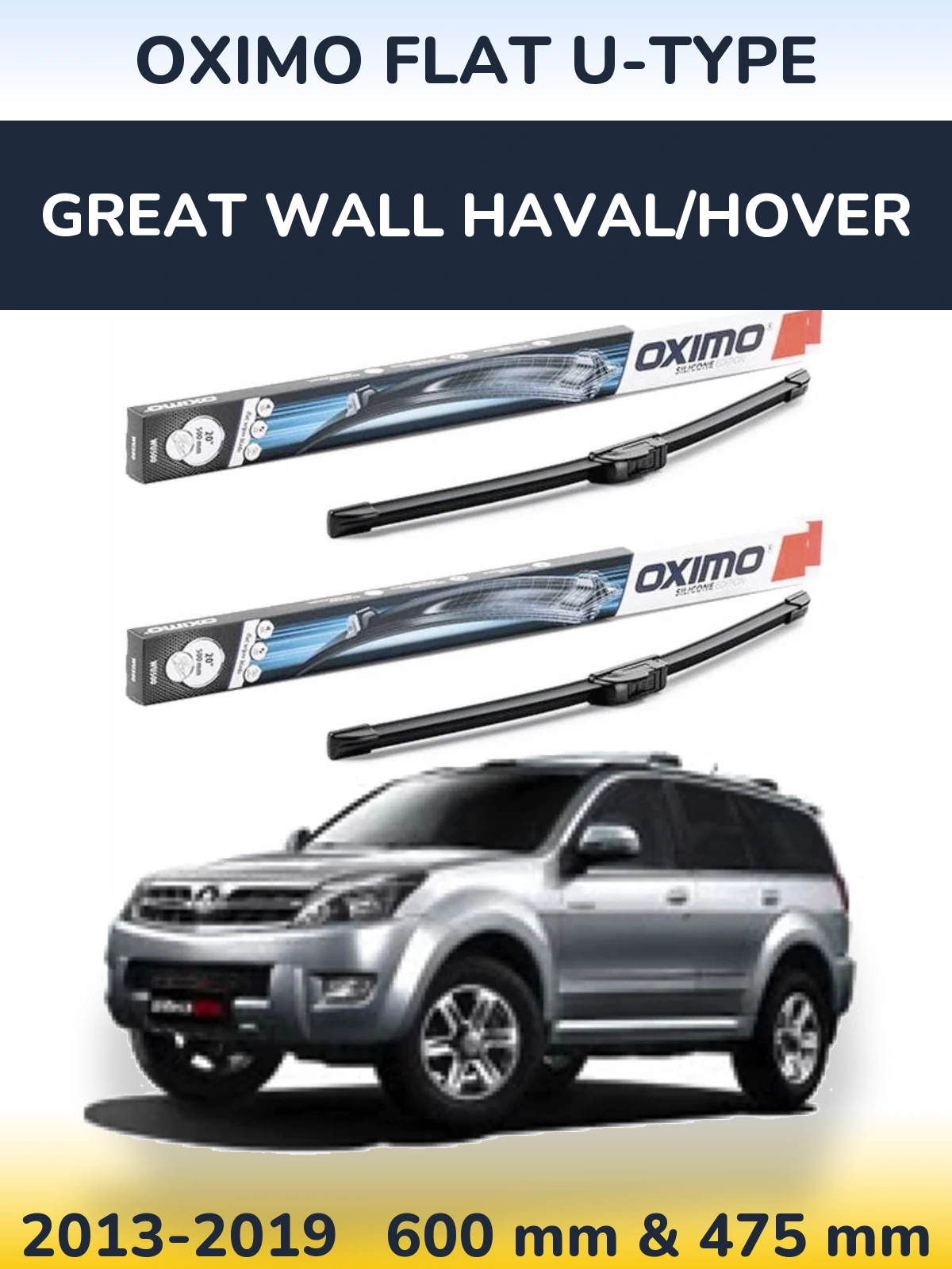 Sada předních stěračů Oximo Flat U-type 600 a 475 mm pro Great Wall Haval/Hover 2013-2019