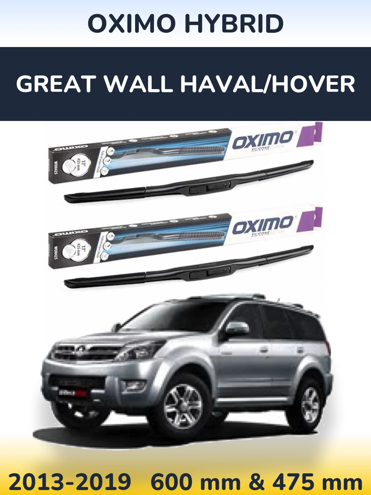 Sada předních stěračů Oximo Hybrid 600 a 475 mm pro Great Wall Haval/Hover 2013-2019